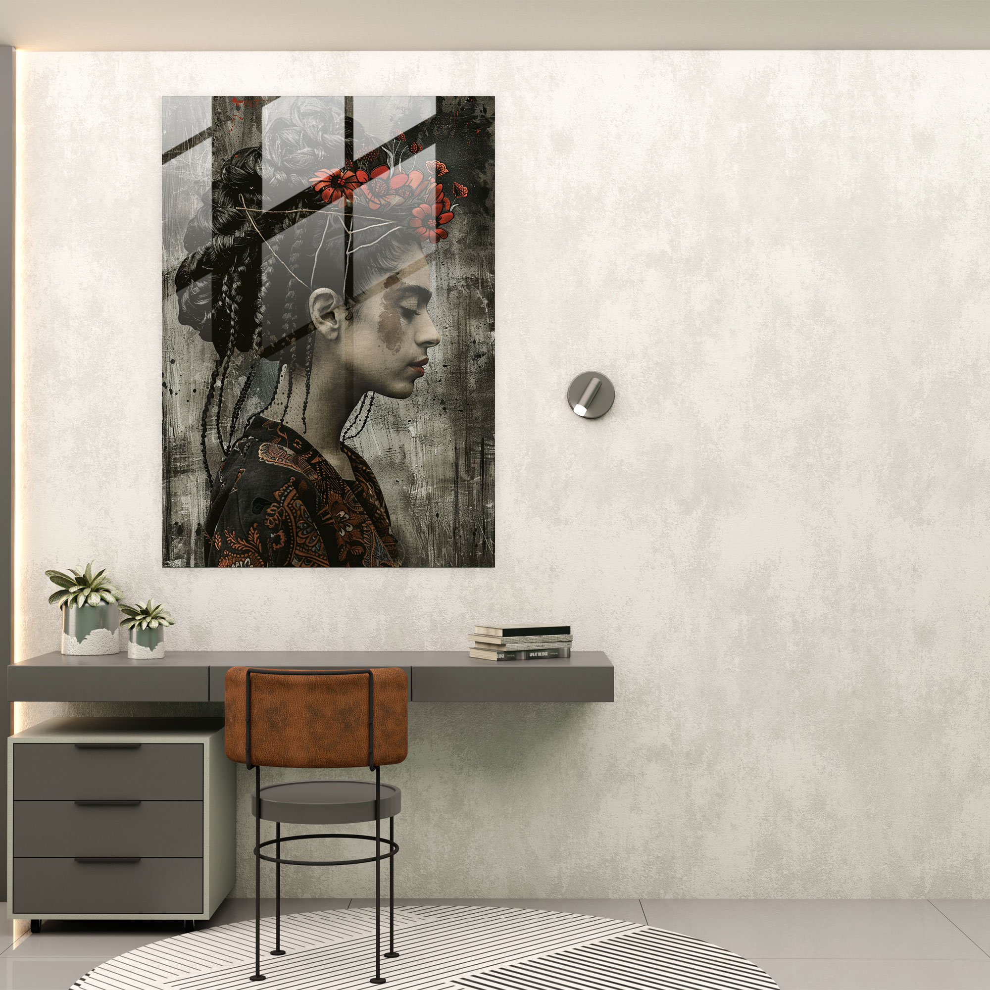 Frida Kahlo Tarzı Cam Tablo Sanatı - Frida Kahlo Eserleri Modern Sanat Cam Tablo