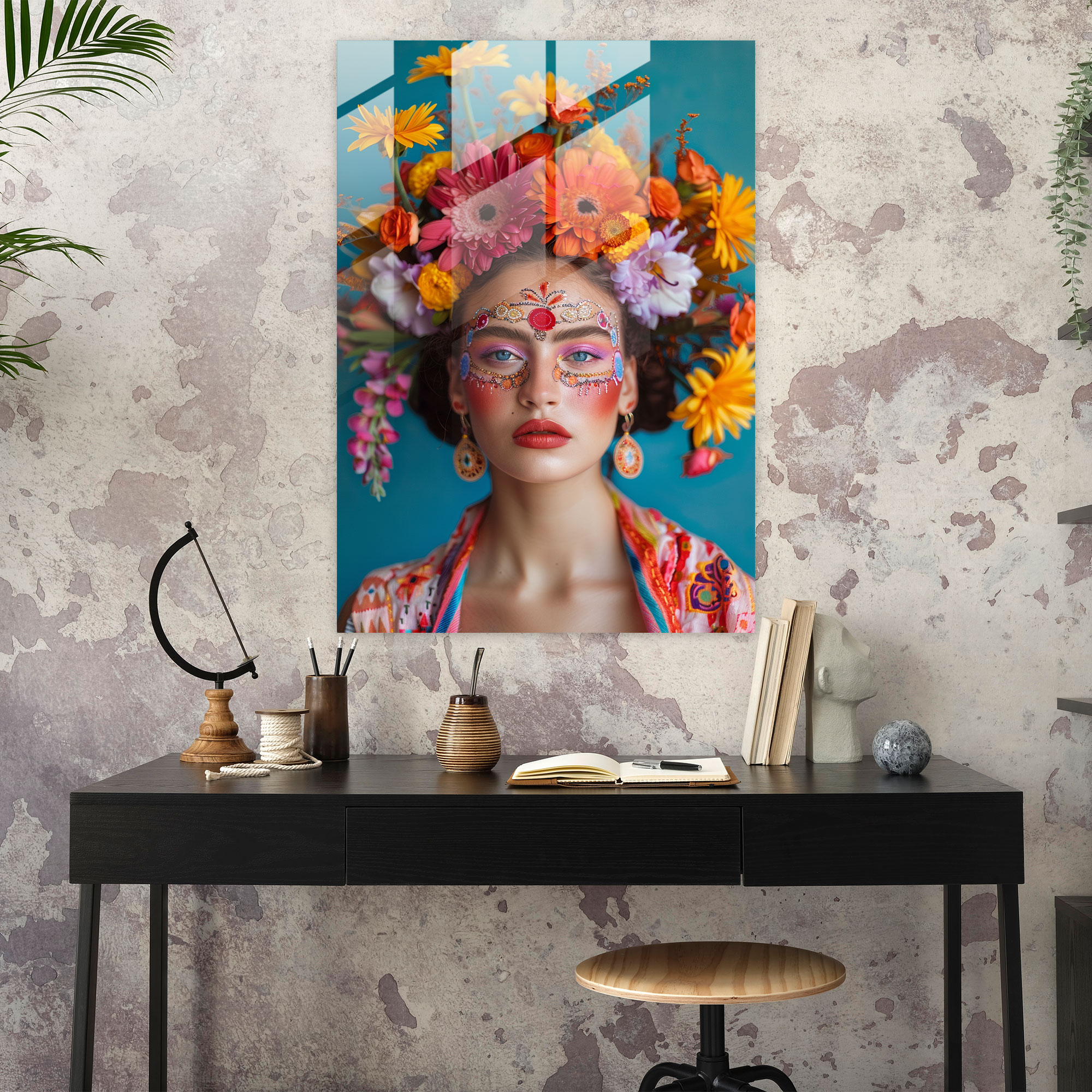 Frida Kahlo Tarzı Modern Sanat - Frida Kahlo Eserleri Ev Dekorasyonu Duvar Dekorasyonu Cam Tablo Sanatı
