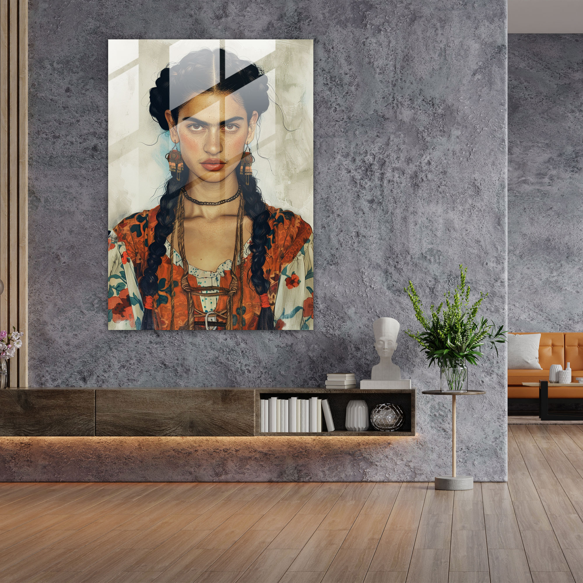 Frida Kahlo Tarzı Cam Duvar Sanatı - Frida Kahlo Eserleri Cam Sanatı Ev Dekorasyonu