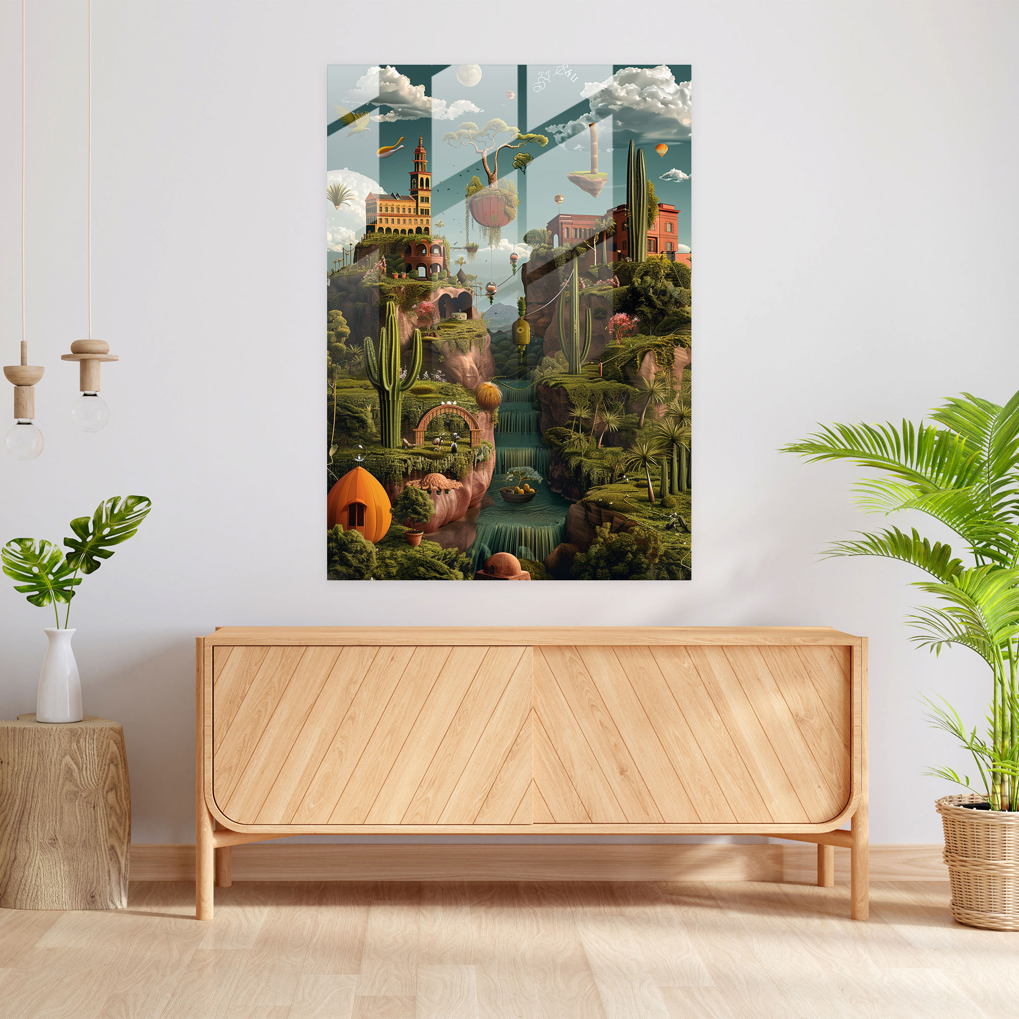 Frida Kahlo Tarzı Modern Sanat - Frida Kahlo Eserleri Frida Kahlo Tarzı Sürrealist Manzara Cam Tablo