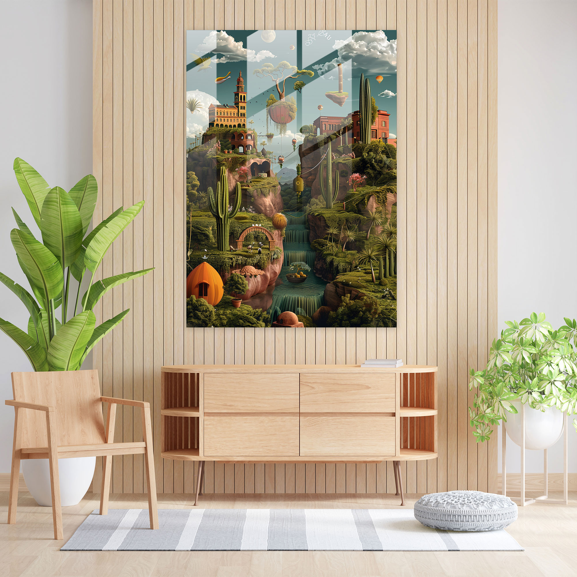 Frida Kahlo Tarzı Modern Sanat - Frida Kahlo Eserleri Frida Kahlo Tarzı Sürrealist Manzara Cam Tablo