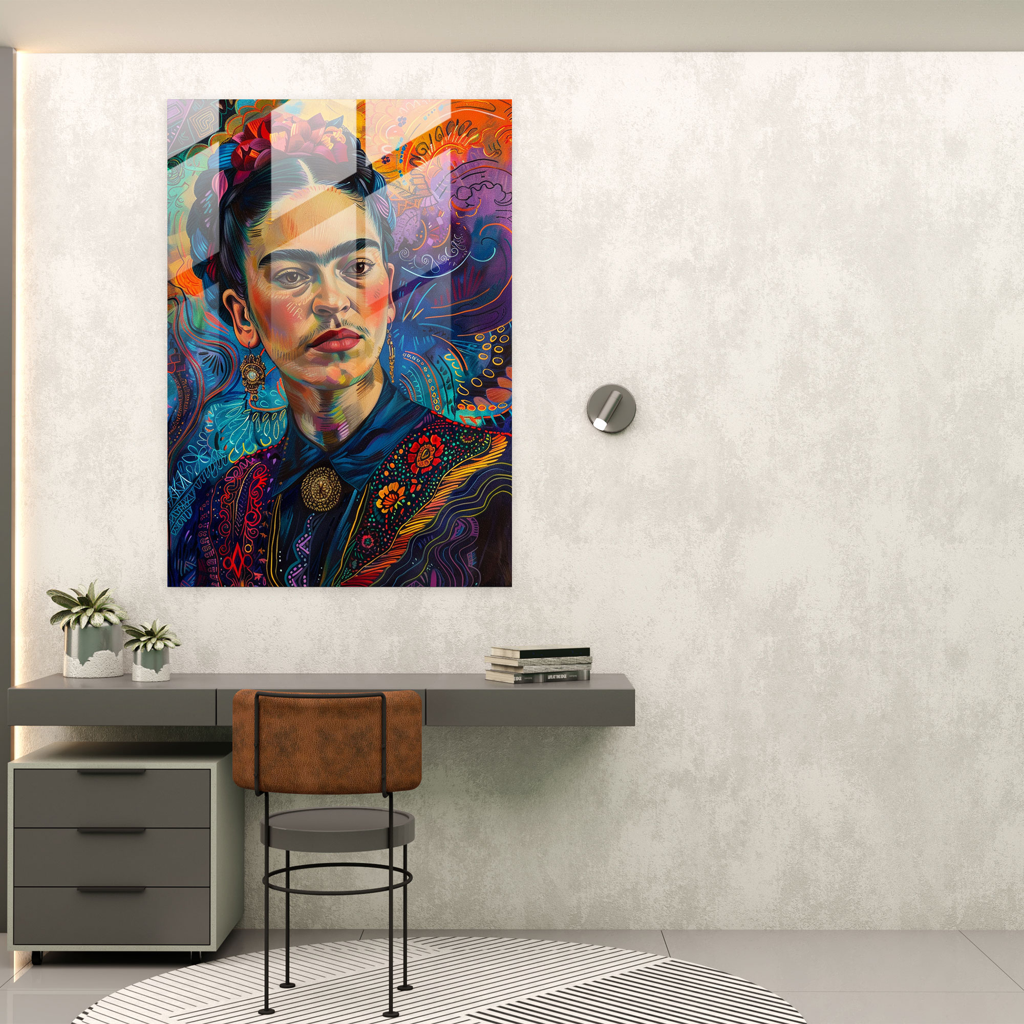 Frida Kahlo Tarzı Cam Tablo - Frida Kahlo Eserleri Canlı Arka Plan Cam Sanatı