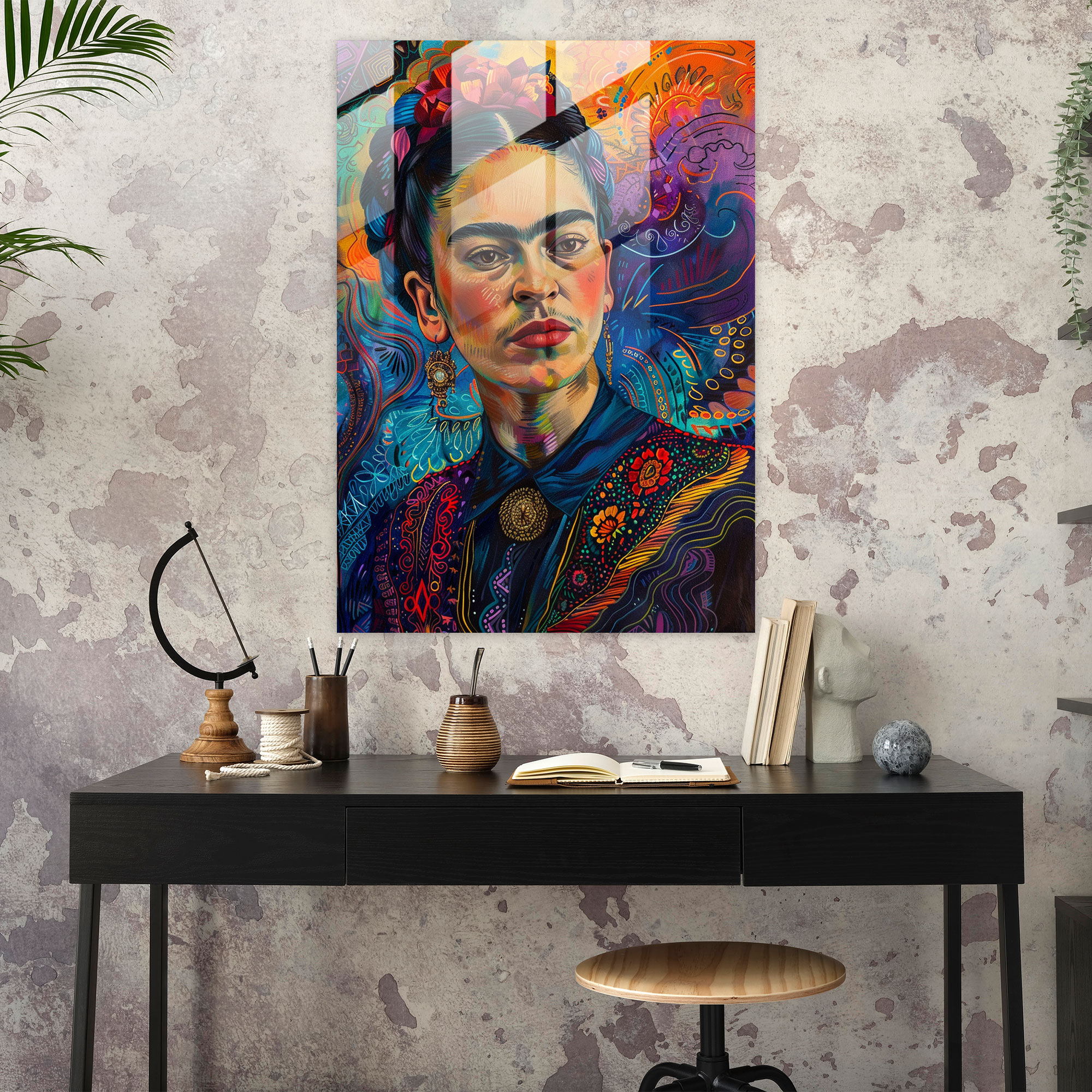 Frida Kahlo Tarzı Cam Tablo - Frida Kahlo Eserleri Canlı Arka Plan Cam Sanatı