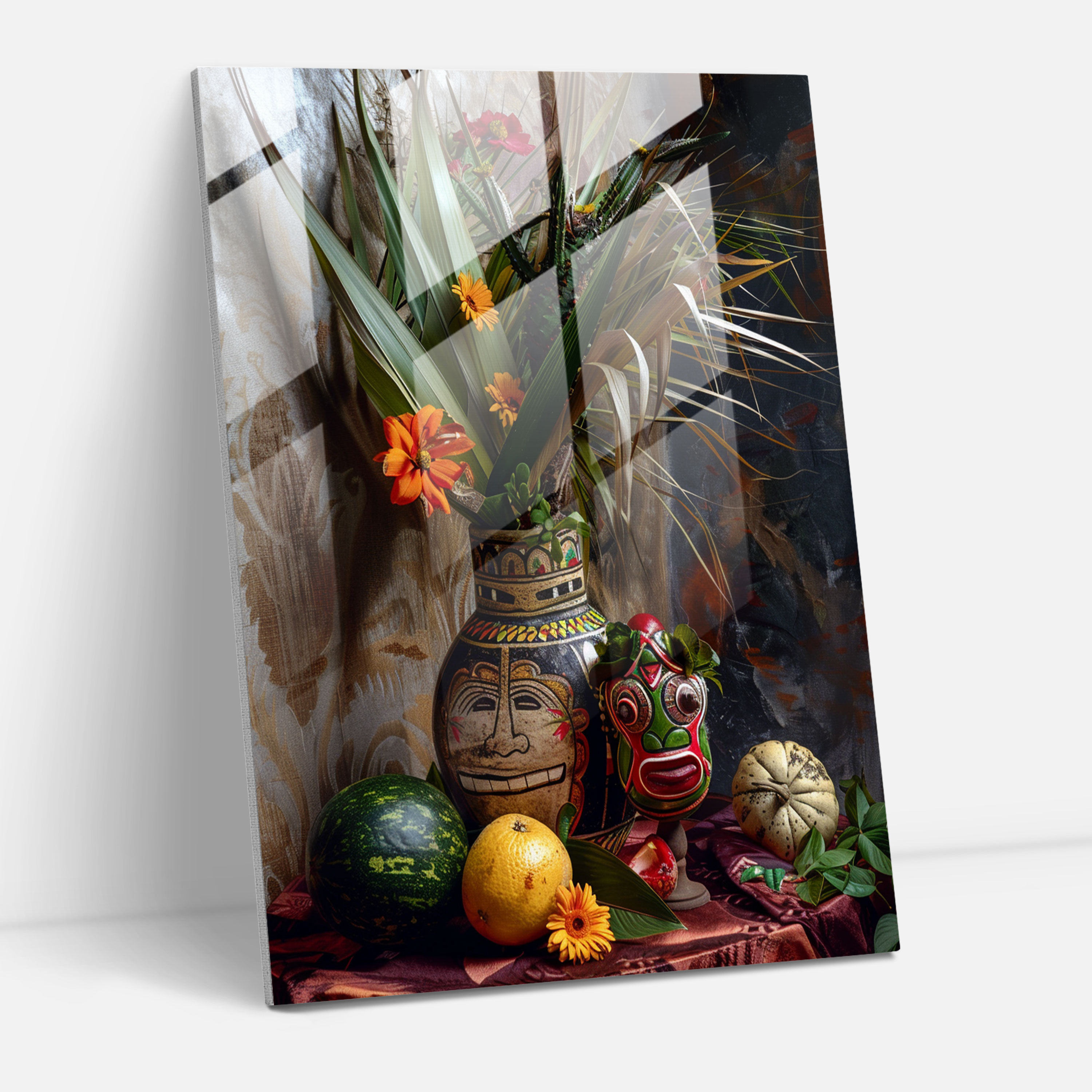 Frida Kahlo Tarzı Ev Dekorasyonu - Frida Kahlo Eserleri Modern Sanat Yerli Semboller Cam Tablo