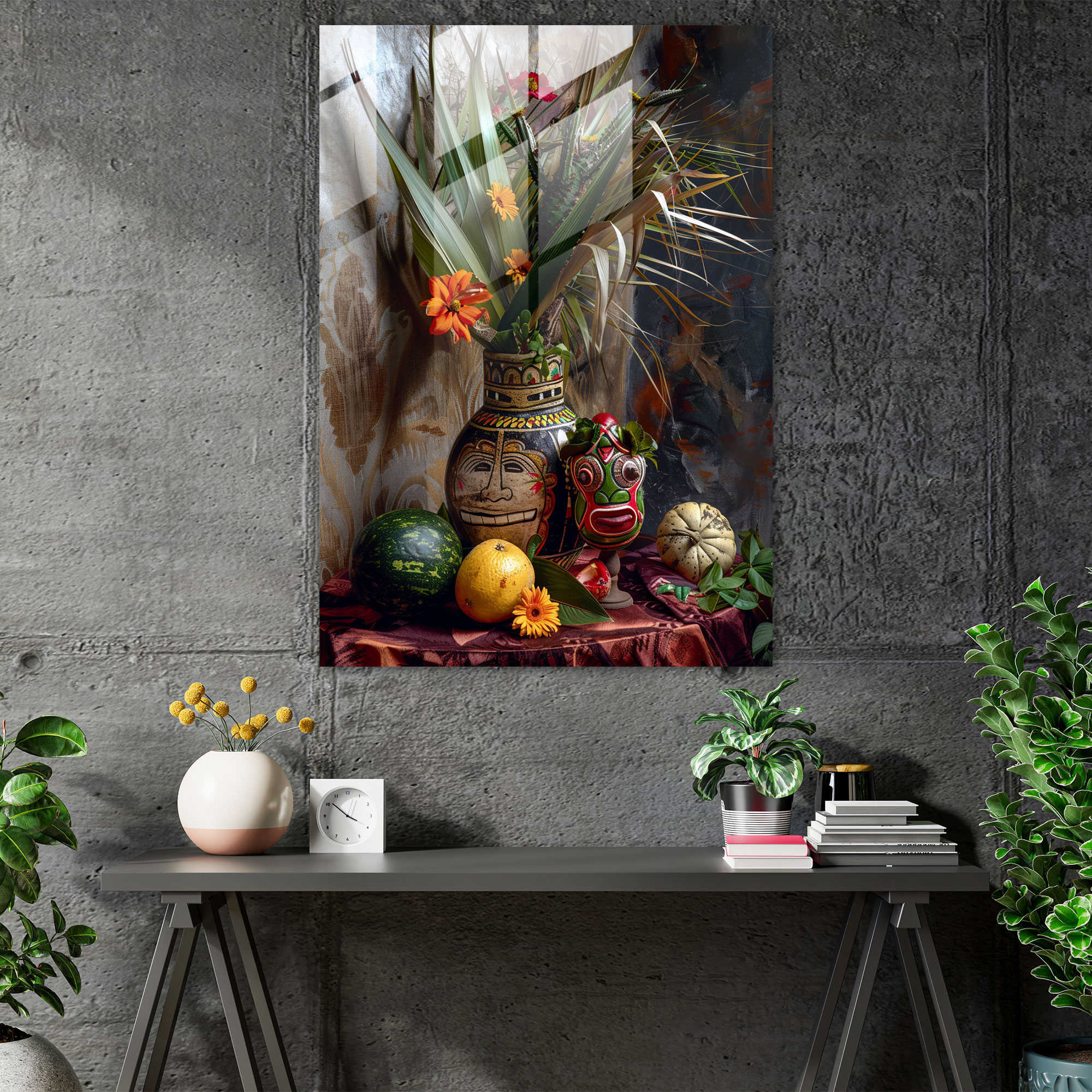 Frida Kahlo Tarzı Ev Dekorasyonu - Frida Kahlo Eserleri Modern Sanat Yerli Semboller Cam Tablo