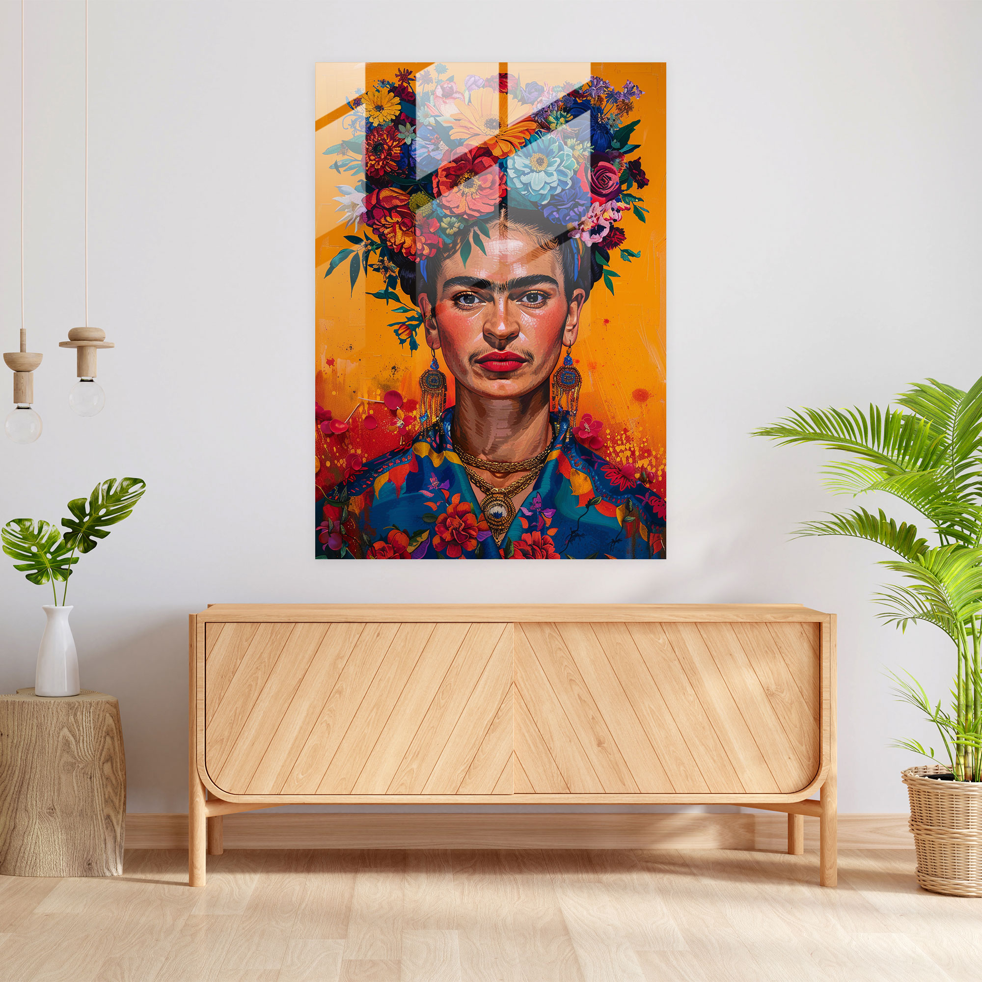 Frida Kahlo Tarzı Duvar Dekorasyonu - Canlı Renklerle Frida Kahlo Eserleri Cam Tablo