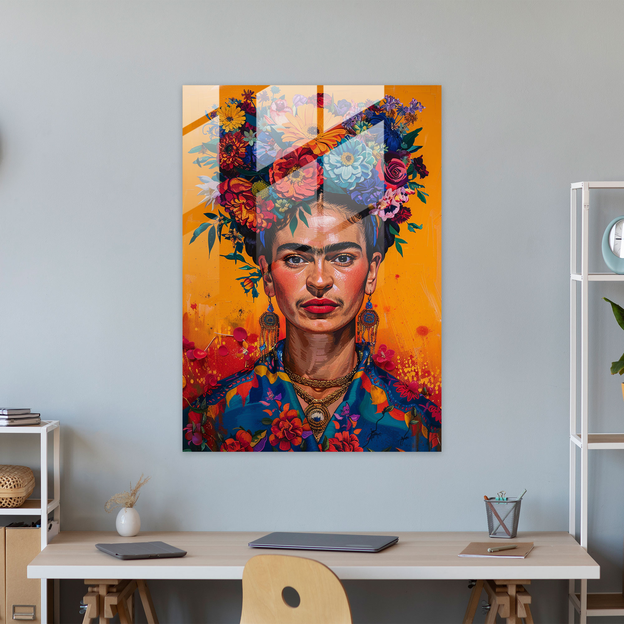 Frida Kahlo Tarzı Duvar Dekorasyonu - Canlı Renklerle Frida Kahlo Eserleri Cam Tablo