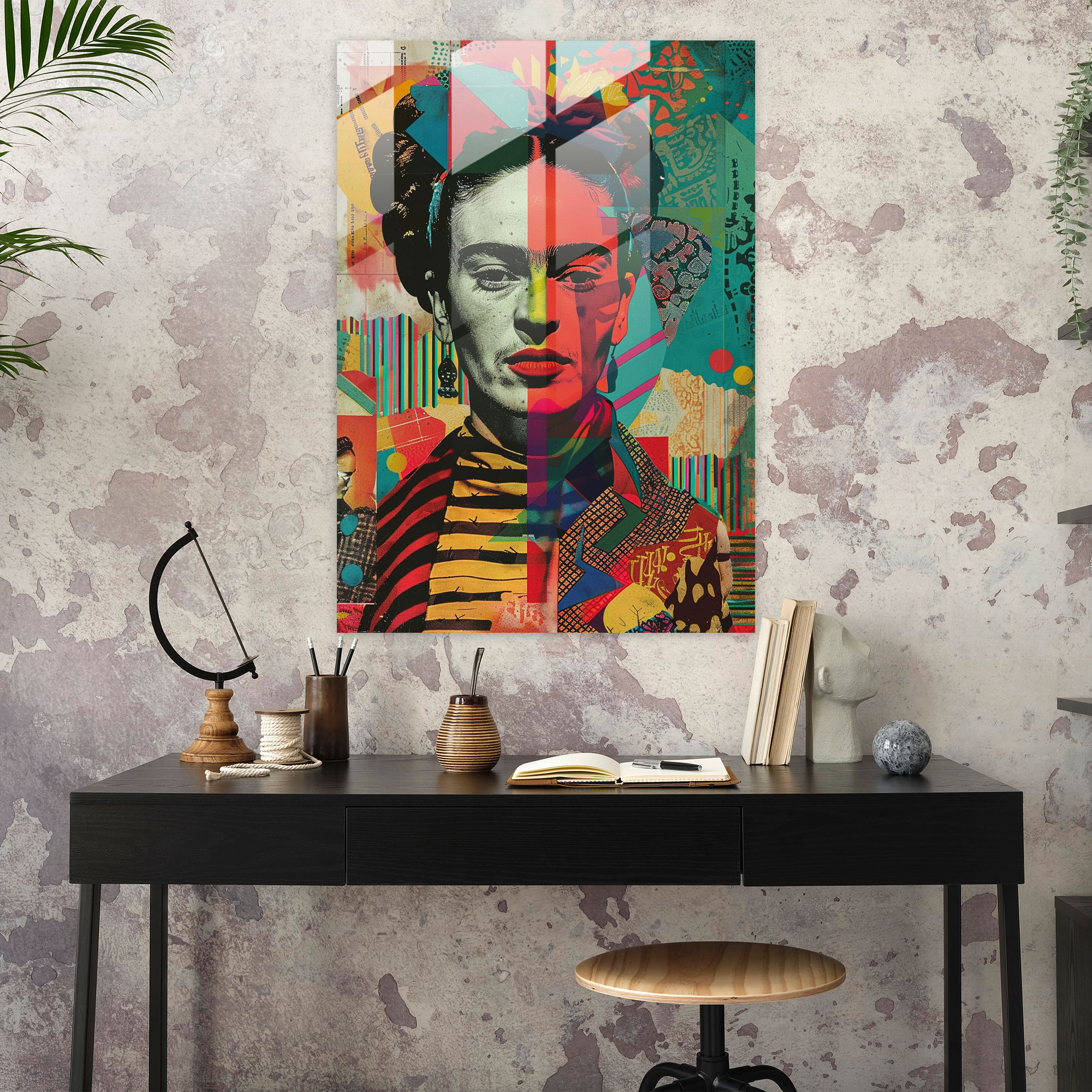Frida Kahlo Stili Cam Sanatı - Frida Kahlo Eserleri Sürrealist Öz Portre Duvar Dekorasyonu Ev Dekorasyonu