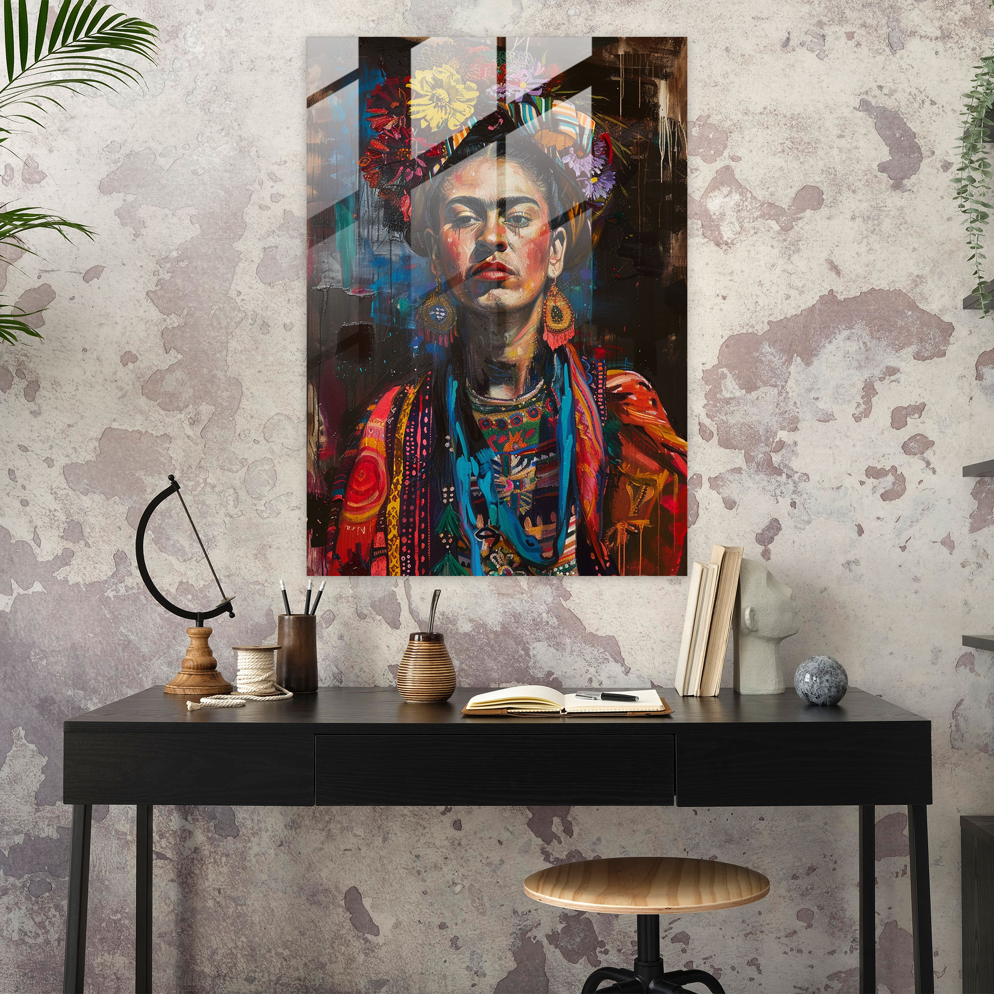 Frida Kahlo Tarzı Modern Sanat - Frida Kahlo Eserleri Duvar Dekorasyonu Cam Tablo Ev Dekorasyonu