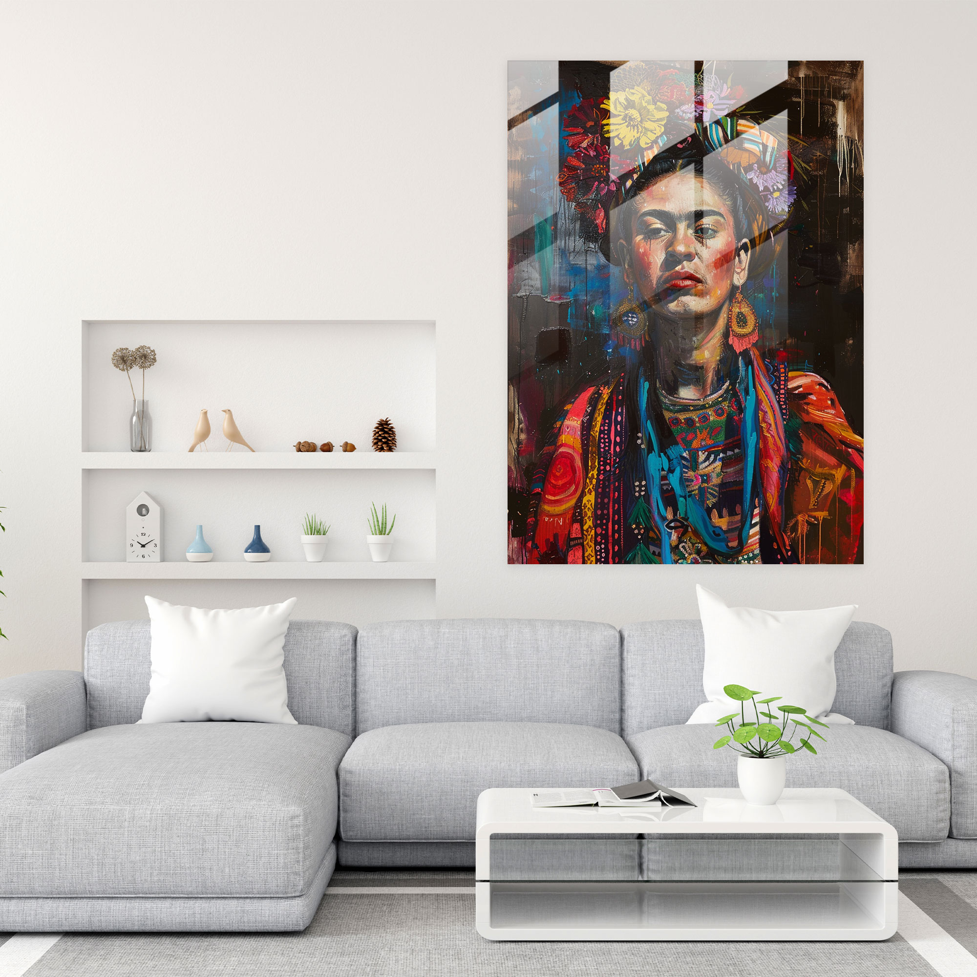 Frida Kahlo Tarzı Modern Sanat - Frida Kahlo Eserleri Duvar Dekorasyonu Cam Tablo Ev Dekorasyonu