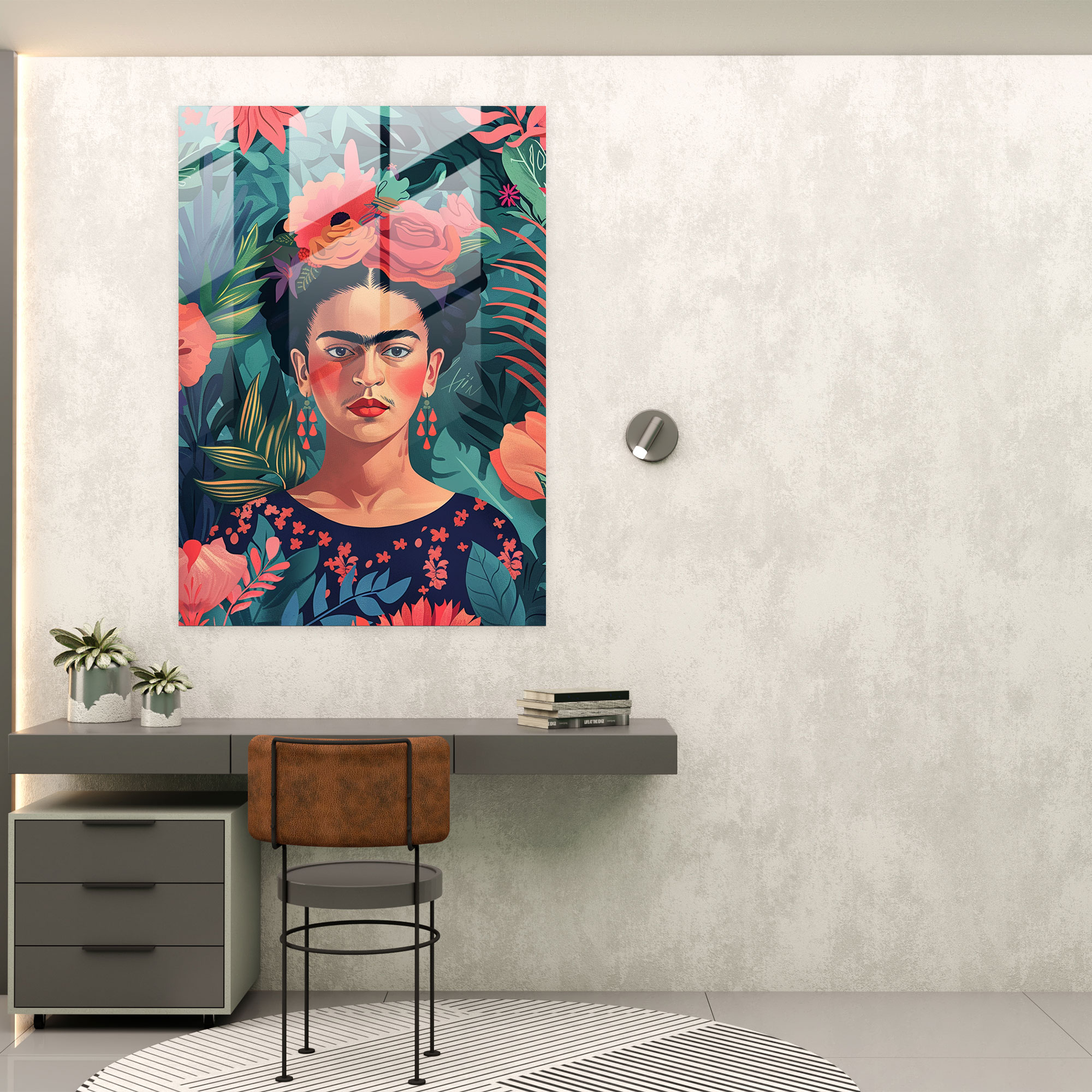 Frida Kahlo Stili Ev Dekorasyonu - Frida Kahlo Eserleri Duvar Dekorasyonu Cam Tablo Frida Kahlo Tarzı
