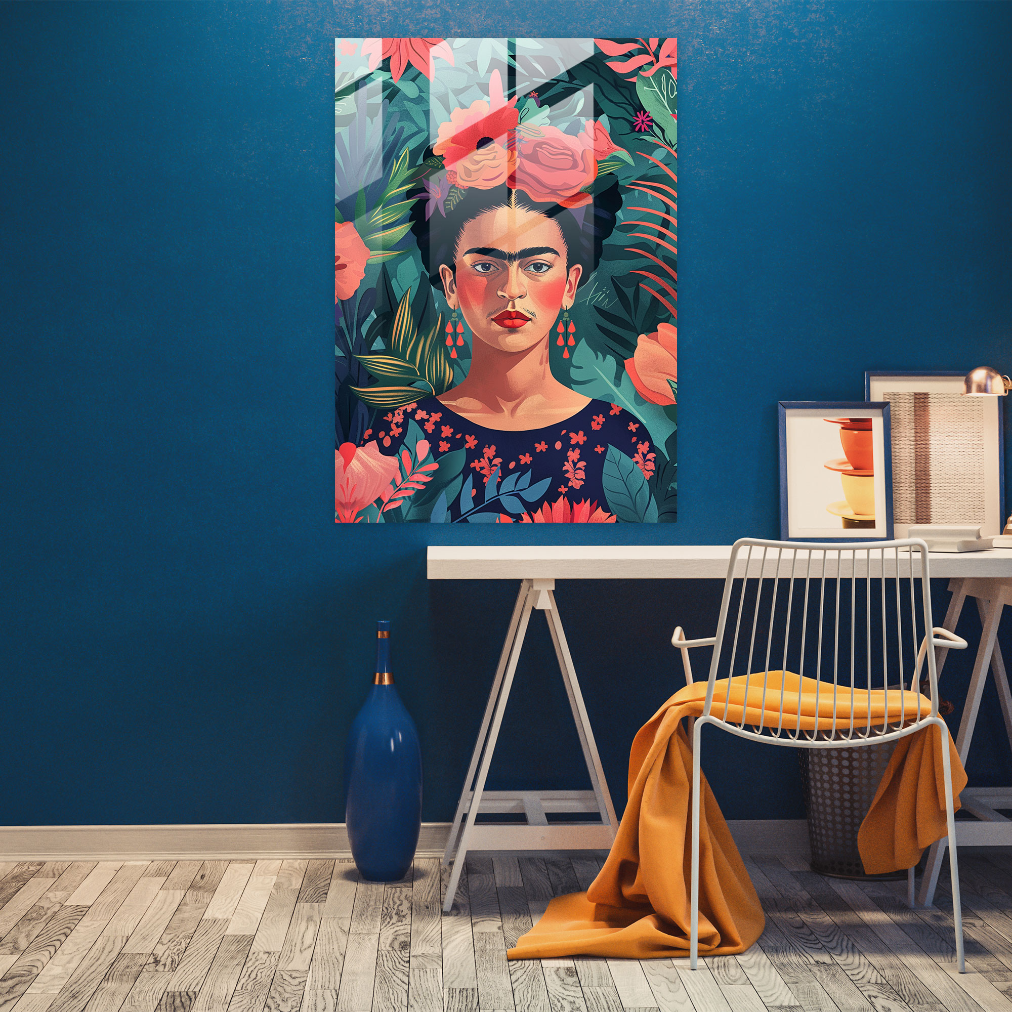Frida Kahlo Stili Ev Dekorasyonu - Frida Kahlo Eserleri Duvar Dekorasyonu Cam Tablo Frida Kahlo Tarzı