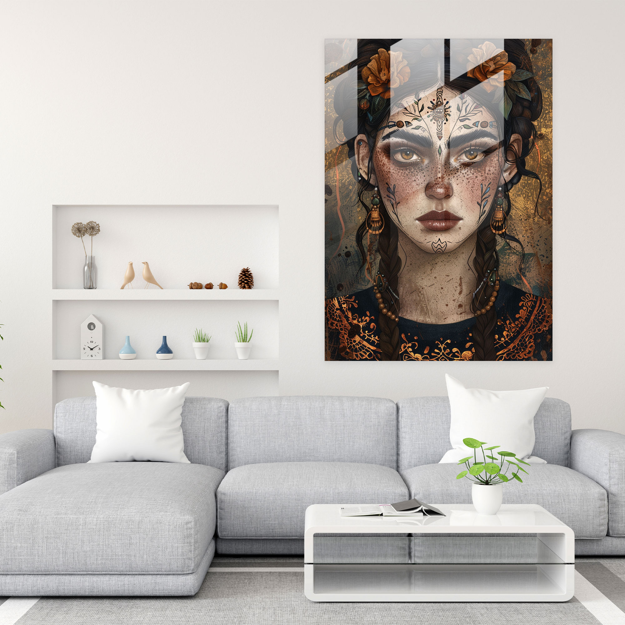 Frida Kahlo Stili Cam Tablo Sanatı - Frida Kahlo Eserleri Ev Dekorasyonu Modern Sanat