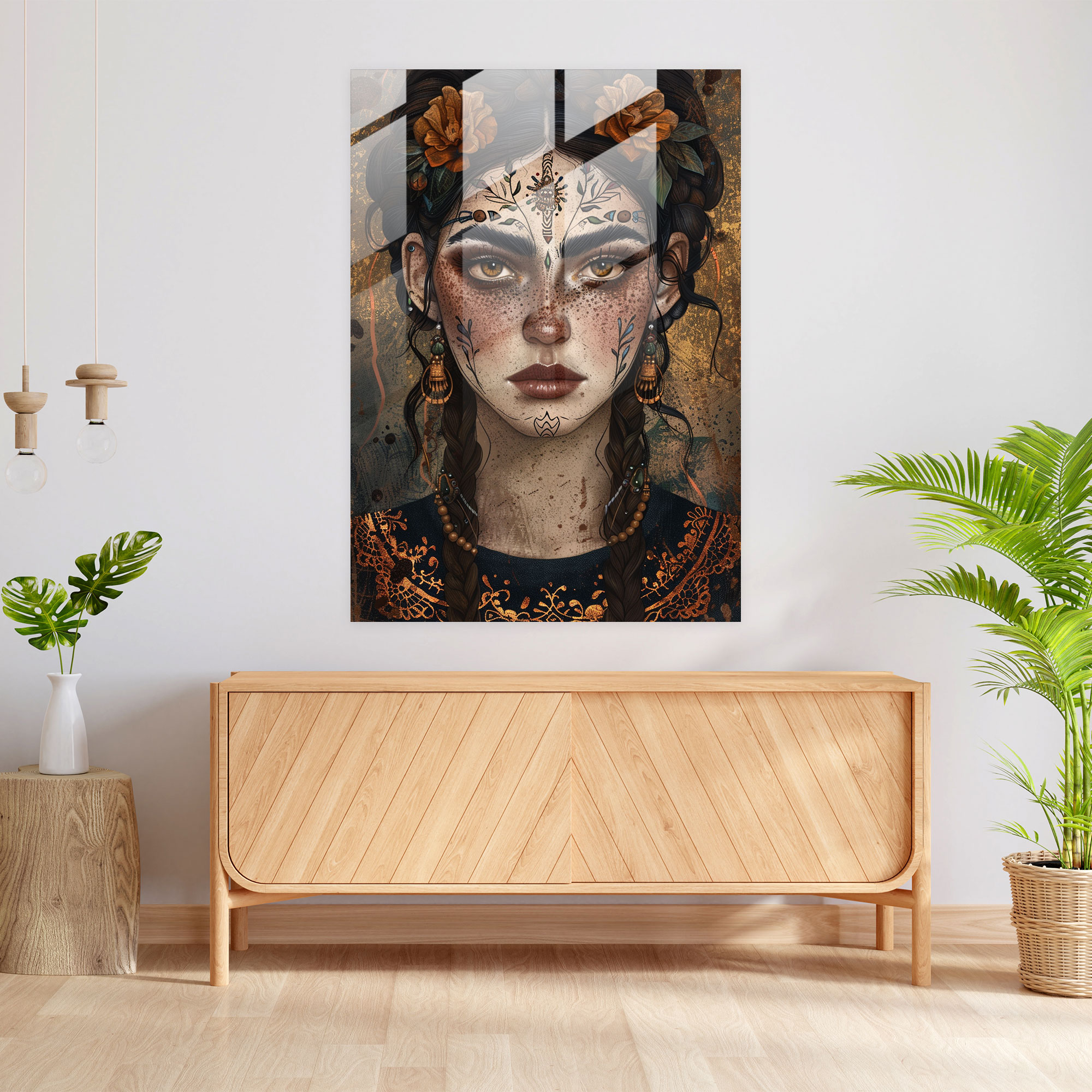 Frida Kahlo Stili Cam Tablo Sanatı - Frida Kahlo Eserleri Ev Dekorasyonu Modern Sanat