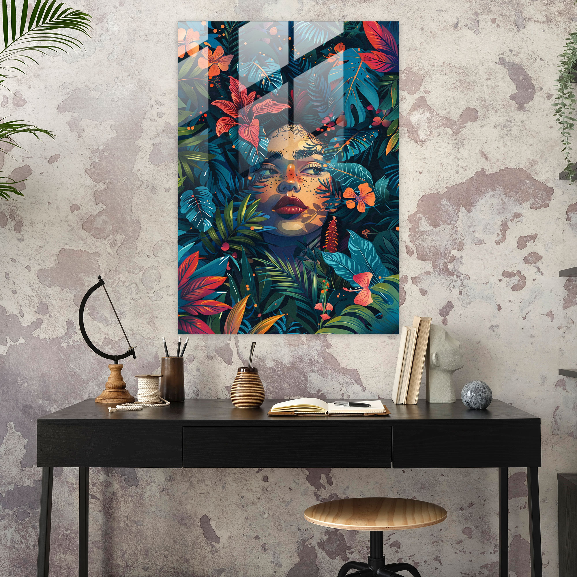 Frida Kahlo Tarzı Cam Sanat - Frida Kahlo Eserleri Cam Sanat Duvar Dekorasyonu