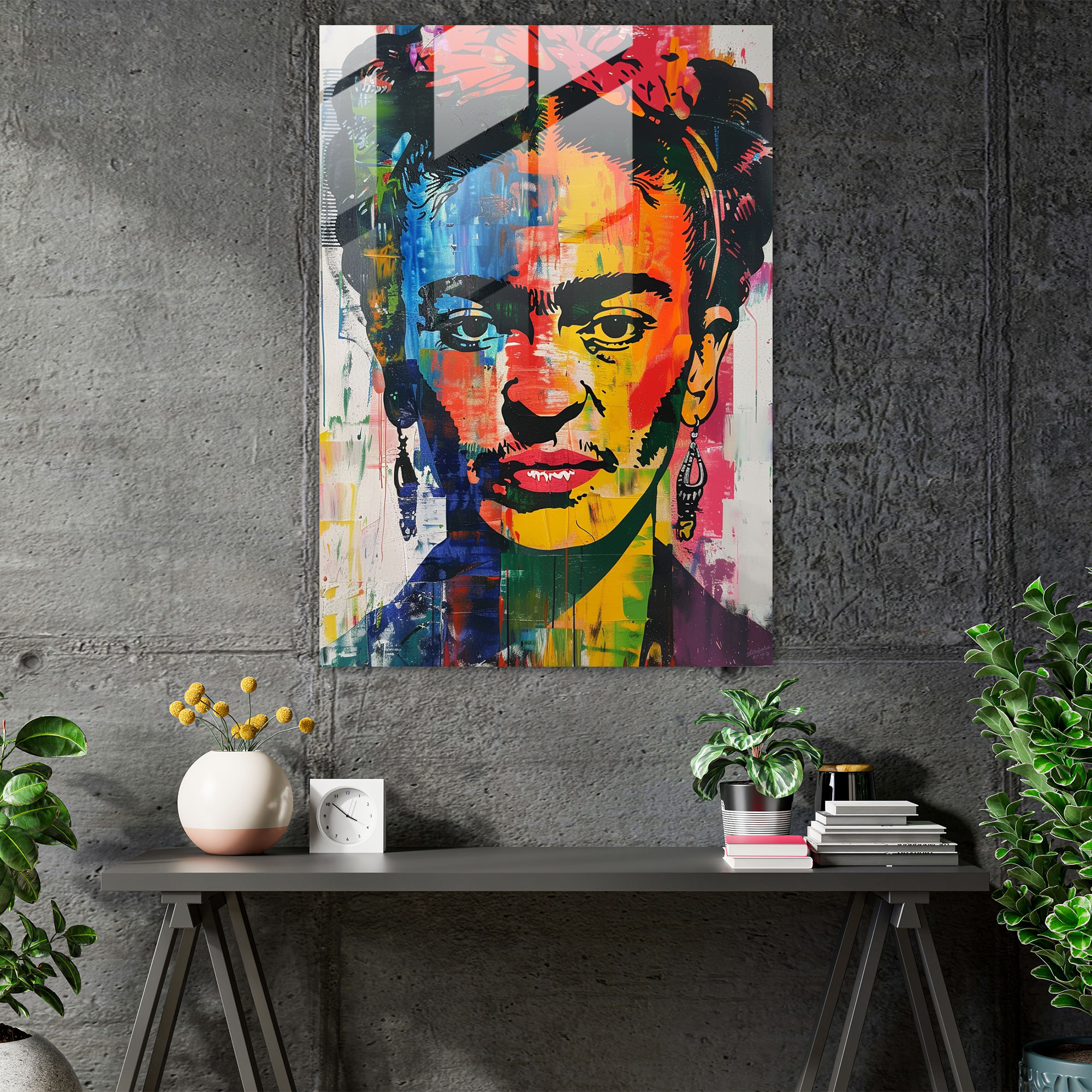 Frida Kahlo Stili Cam Sanatı - Frida Kahlo Eserleri İfade Edici Cam Sanatı Kendi Portresi
