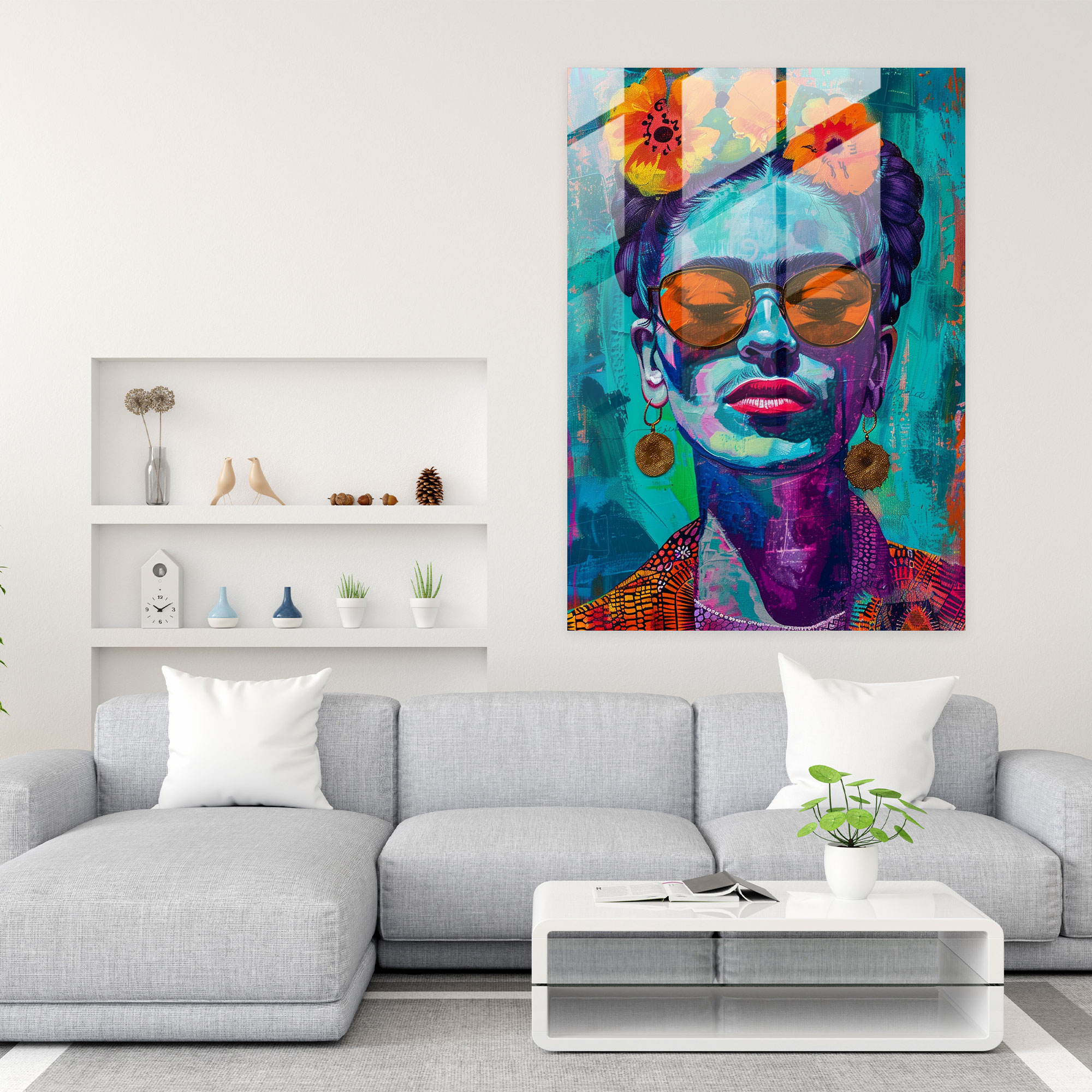 Frida Kahlo Tarzı Cam Tablo - Frida Kahlo Eserleri Modern Sanat