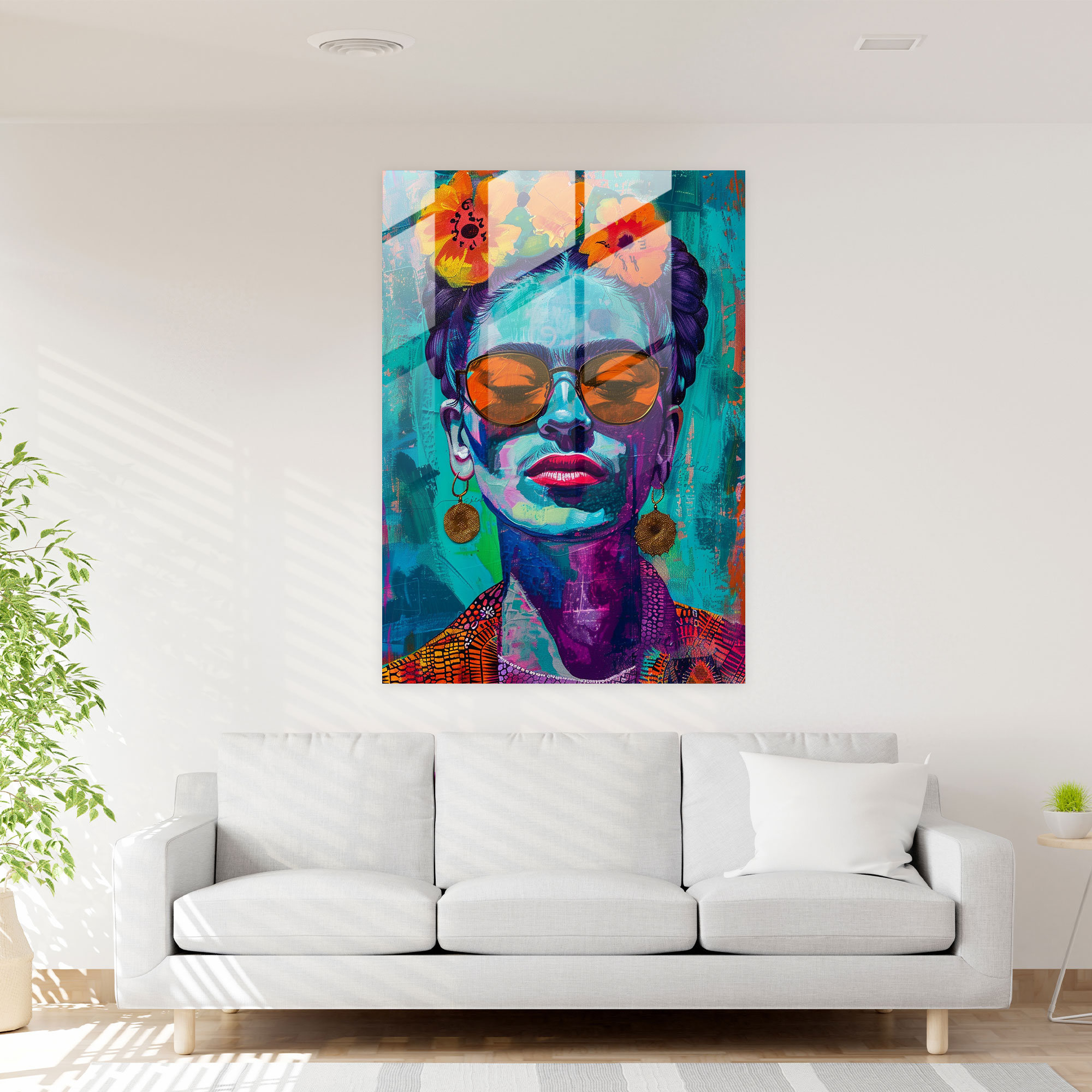 Frida Kahlo Tarzı Cam Tablo - Frida Kahlo Eserleri Modern Sanat