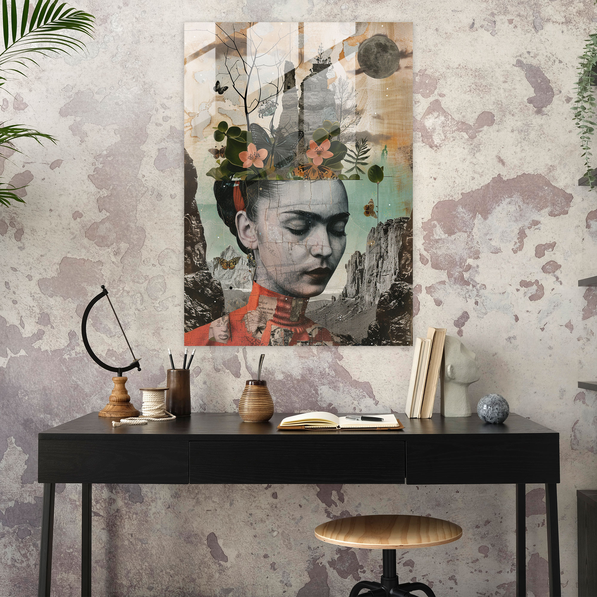 Frida Kahlo Tarzı Cam Duvar Sanatı - Frida Kahlo Eserleri Cam Duvar Sanatı Simgesel Unsurlar