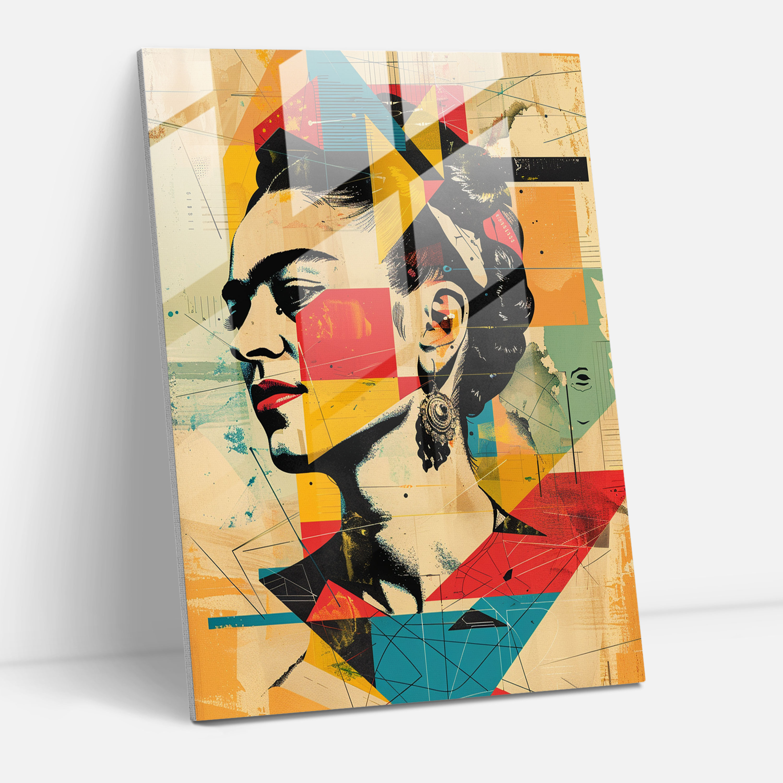Frida Kahlo Stil Wanddekoration - Leinwandbild Glasbild Surrealismus Abstraktes geometrisches Design