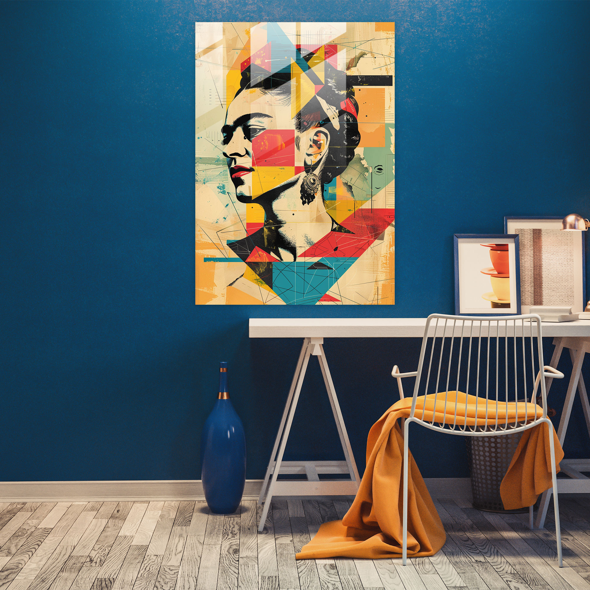 Frida Kahlo Stil Wanddekoration - Leinwandbild Glasbild Surrealismus Abstraktes geometrisches Design