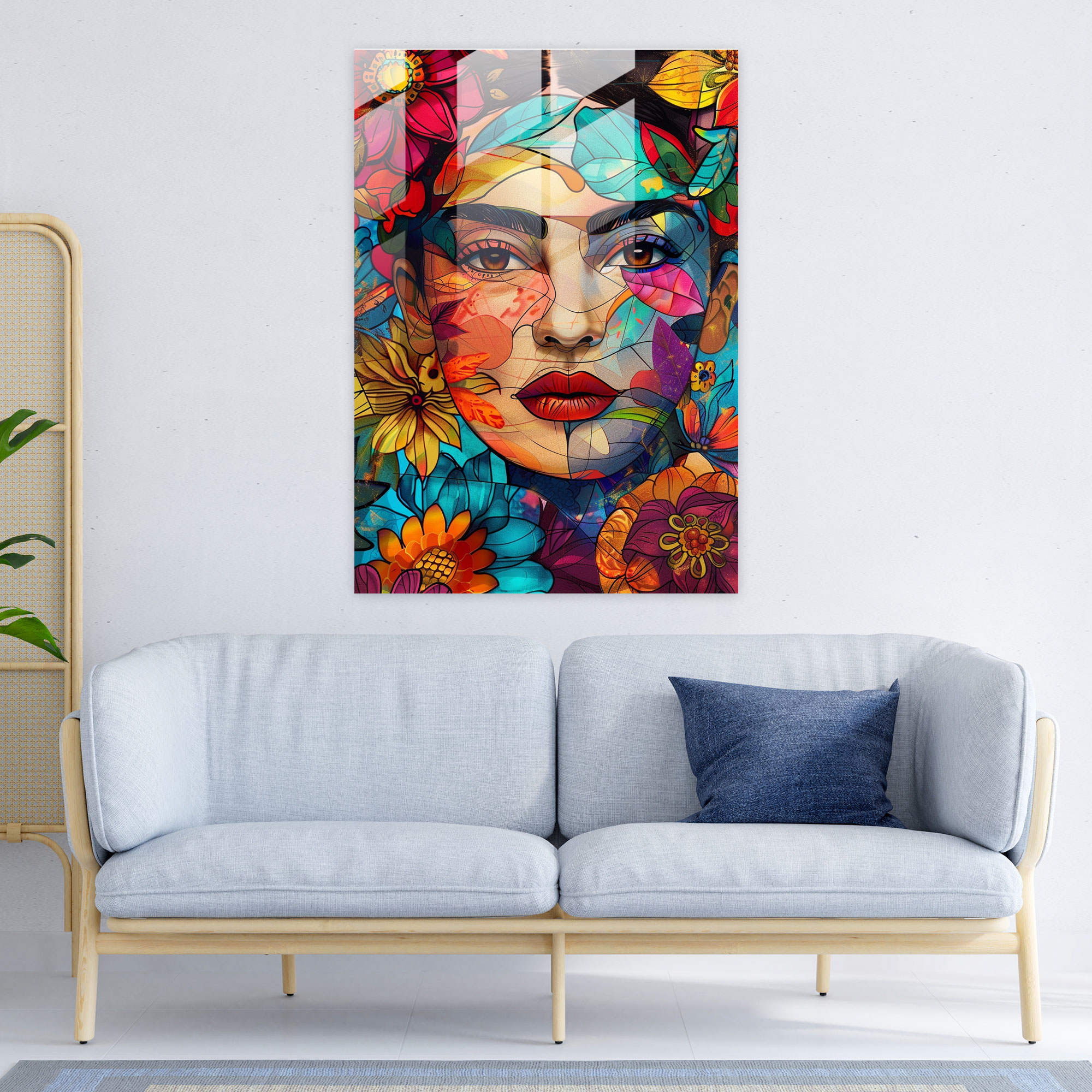 Frida Kahlo Tarzı Cam Tablo - Frida Kahlo Eserleri Modern Sanat Ev Dekorasyonu