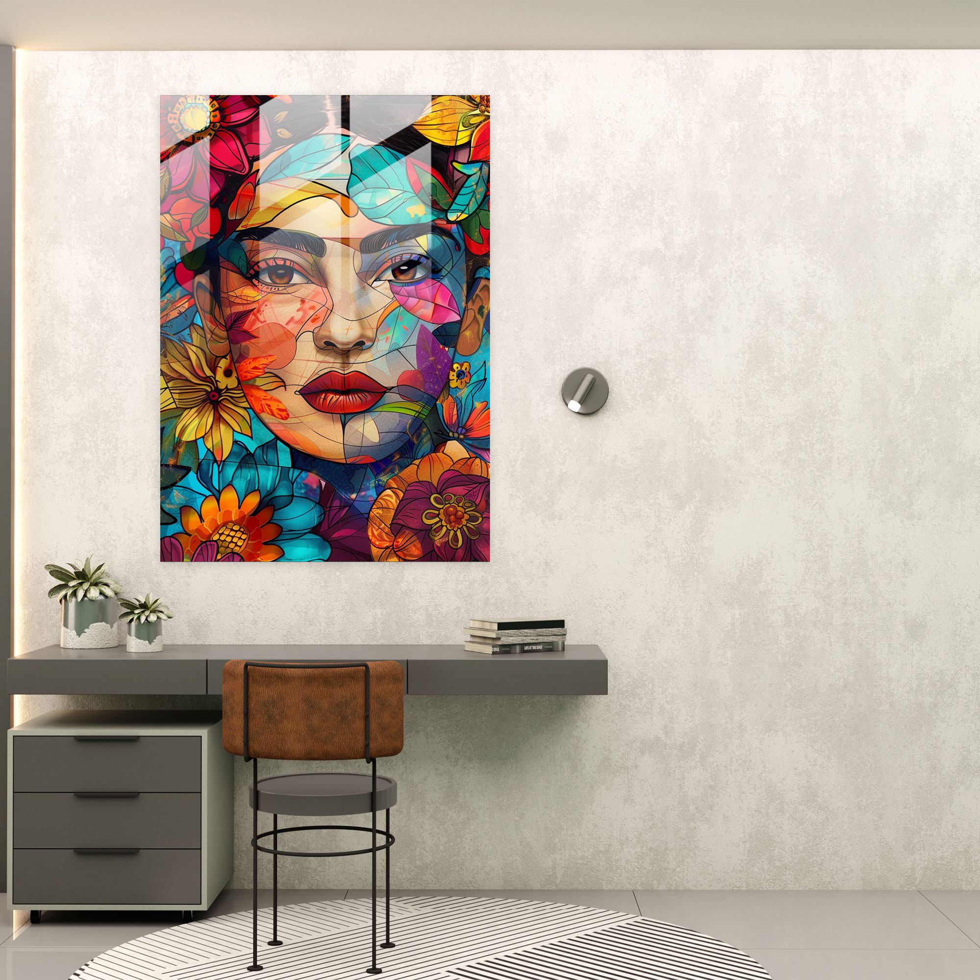 Frida Kahlo Tarzı Cam Tablo - Frida Kahlo Eserleri Modern Sanat Ev Dekorasyonu