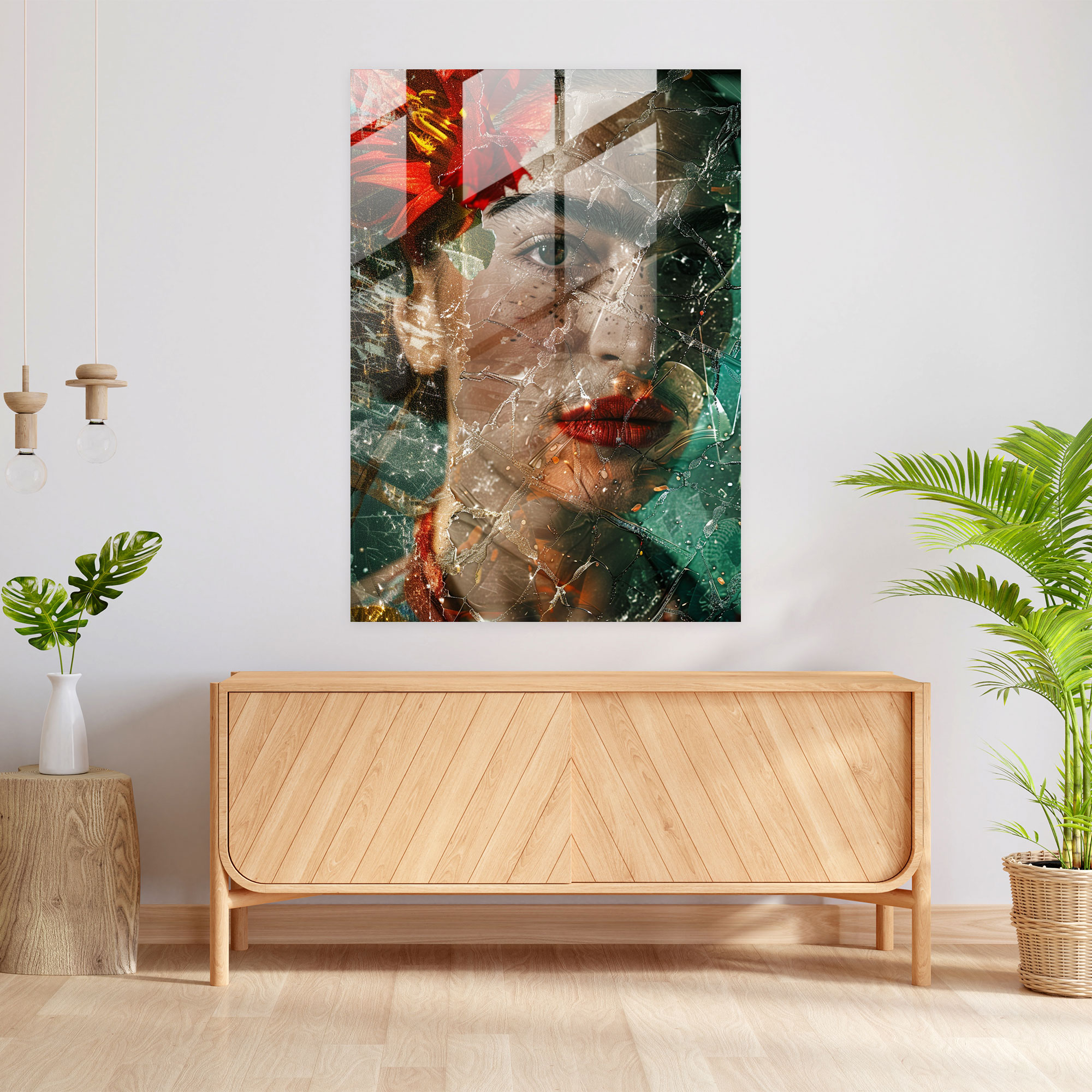 Frida Kahlo Tarzı Cam Duvar Sanatı - Frida Kahlo Eserleri Duvar Dekorasyonu Cam Duvar Sanatı Sürreal Öz Portre