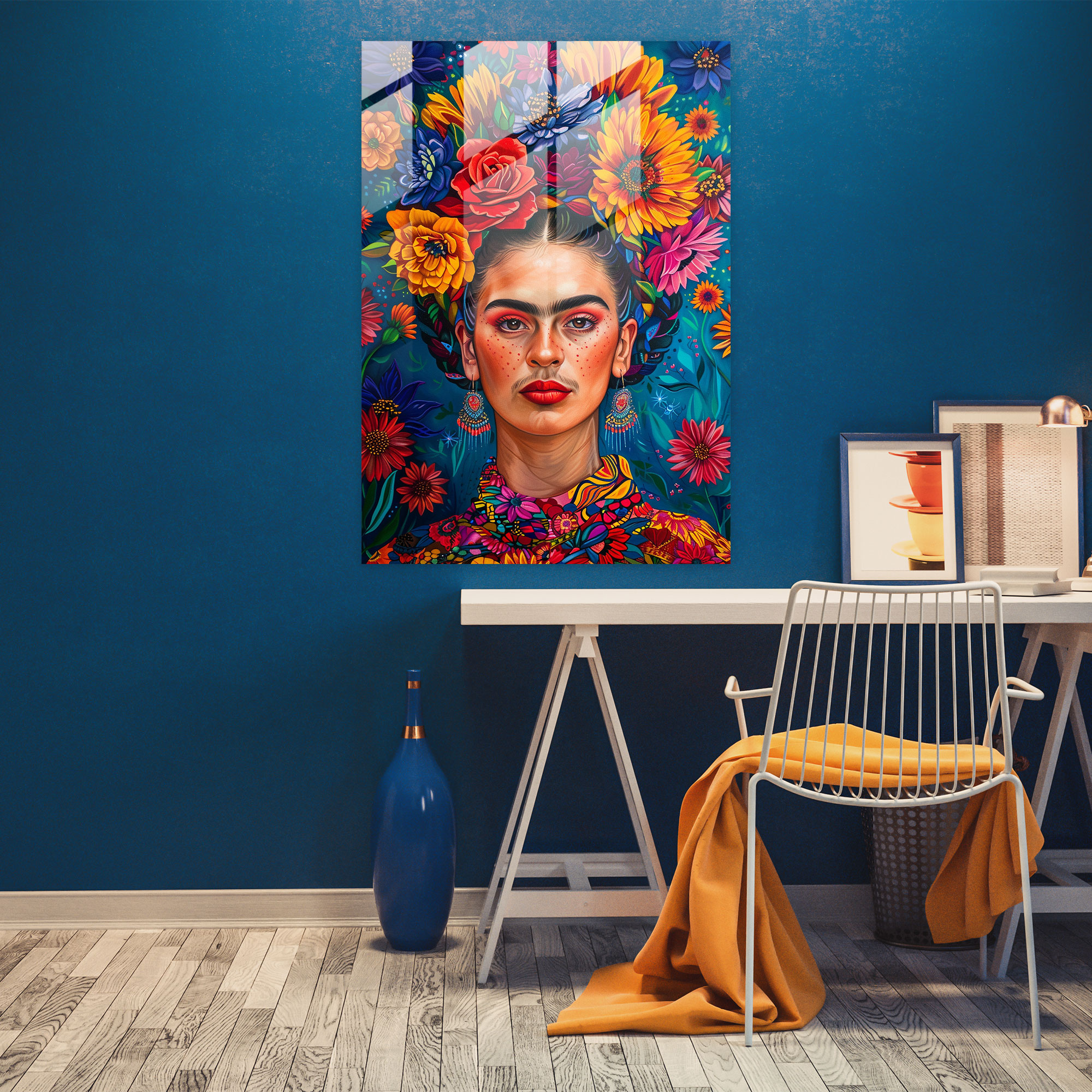 Frida Kahlo Stili Ev Dekorasyonu - Frida Kahlo Eserleri Ev Dekorasyonu Cam Tablo Bir Kadın Portresi
