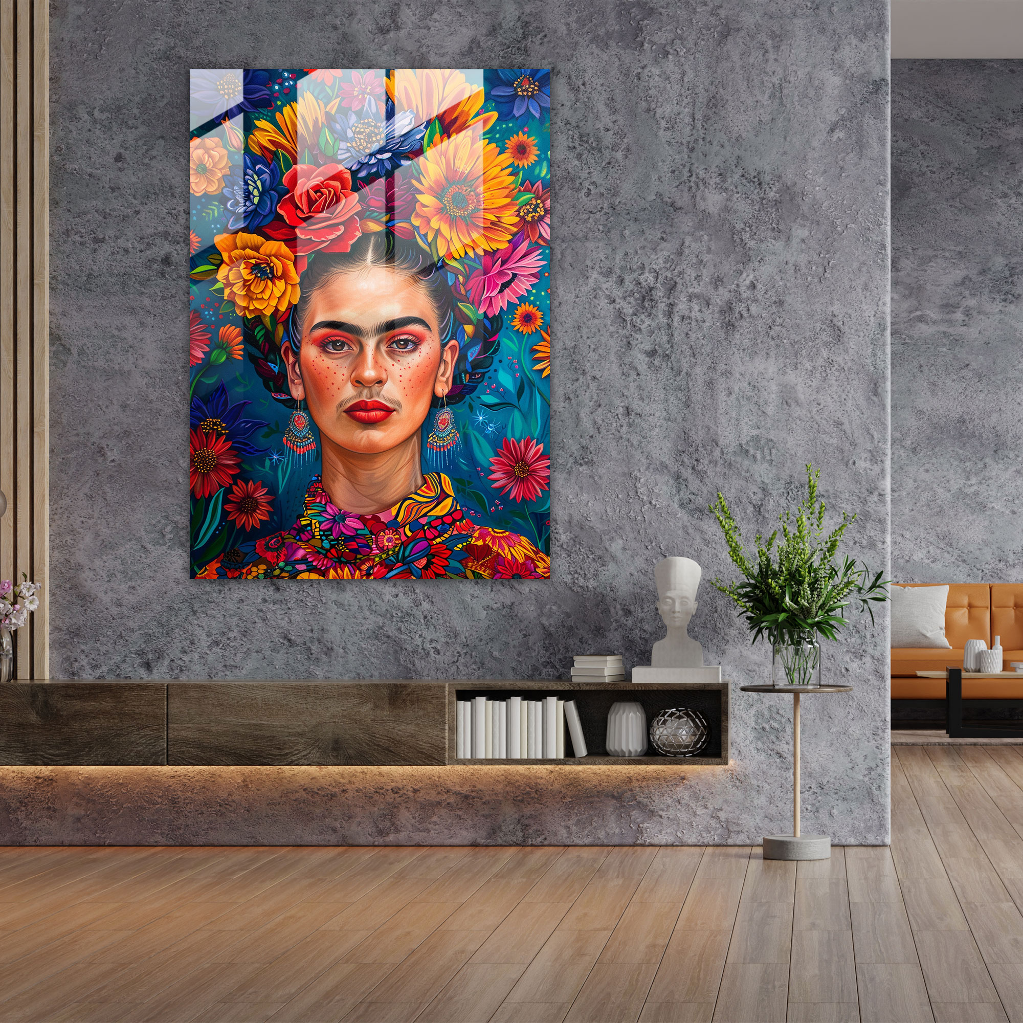 Frida Kahlo Stili Ev Dekorasyonu - Frida Kahlo Eserleri Ev Dekorasyonu Cam Tablo Bir Kadın Portresi