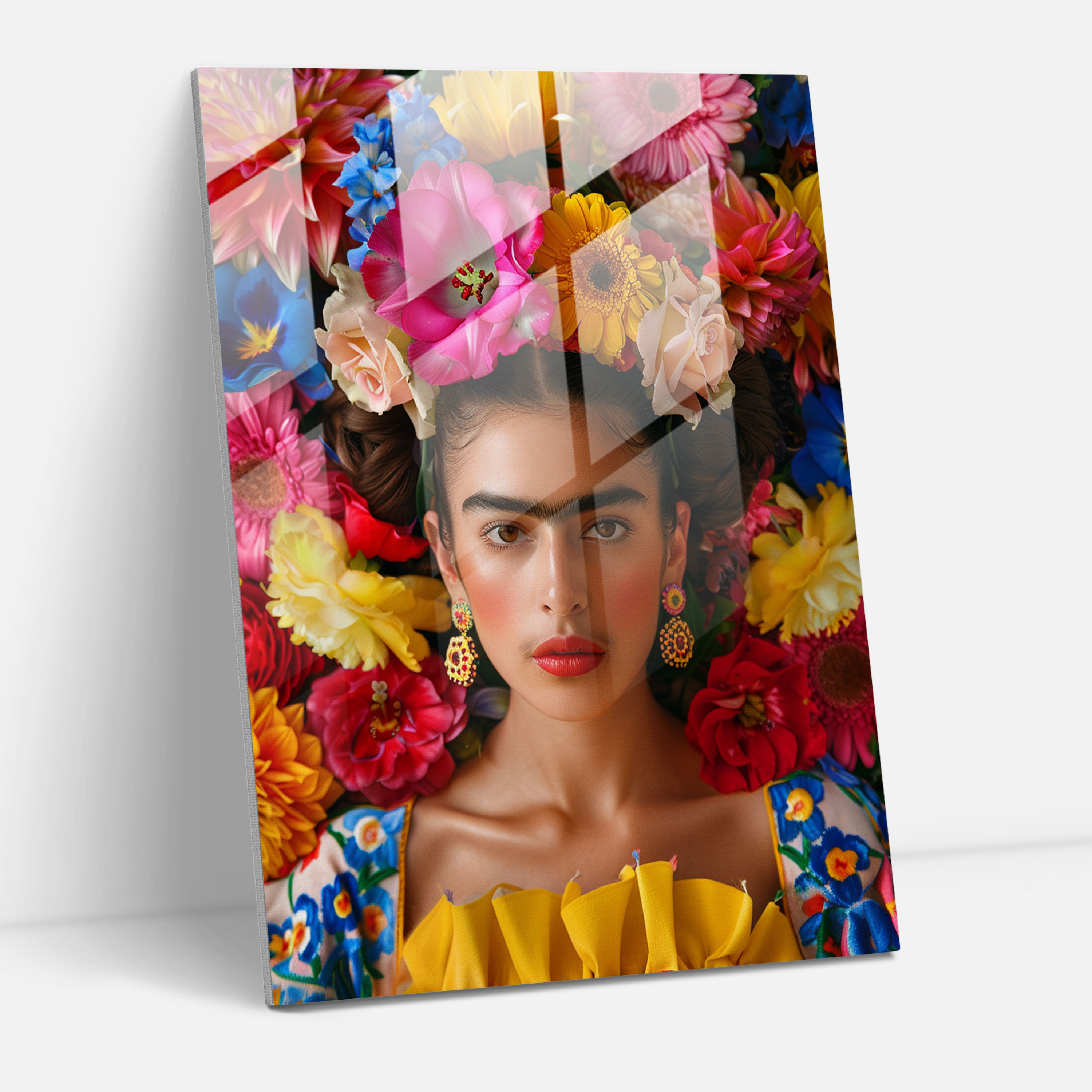 Frida Kahlo Tarzı Cam Tablo - Frida Kahlo Eserleri Cam Sanatı Modern Sanat Duvar Dekorasyonu