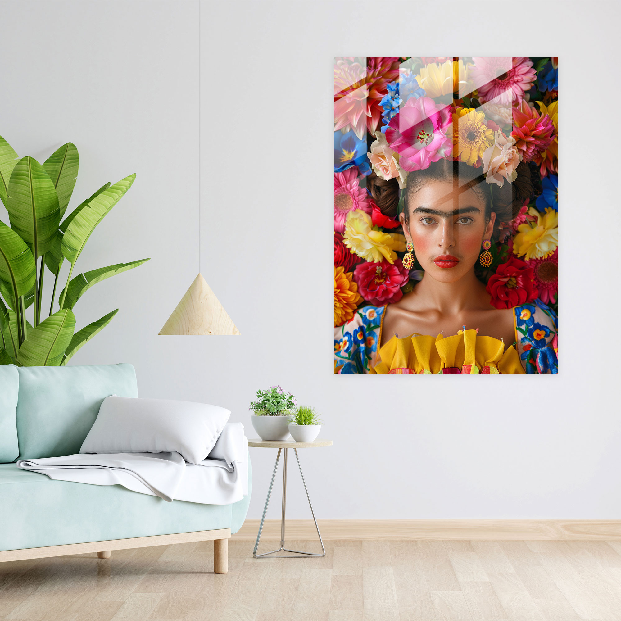 Frida Kahlo Tarzı Cam Tablo - Frida Kahlo Eserleri Cam Sanatı Modern Sanat Duvar Dekorasyonu