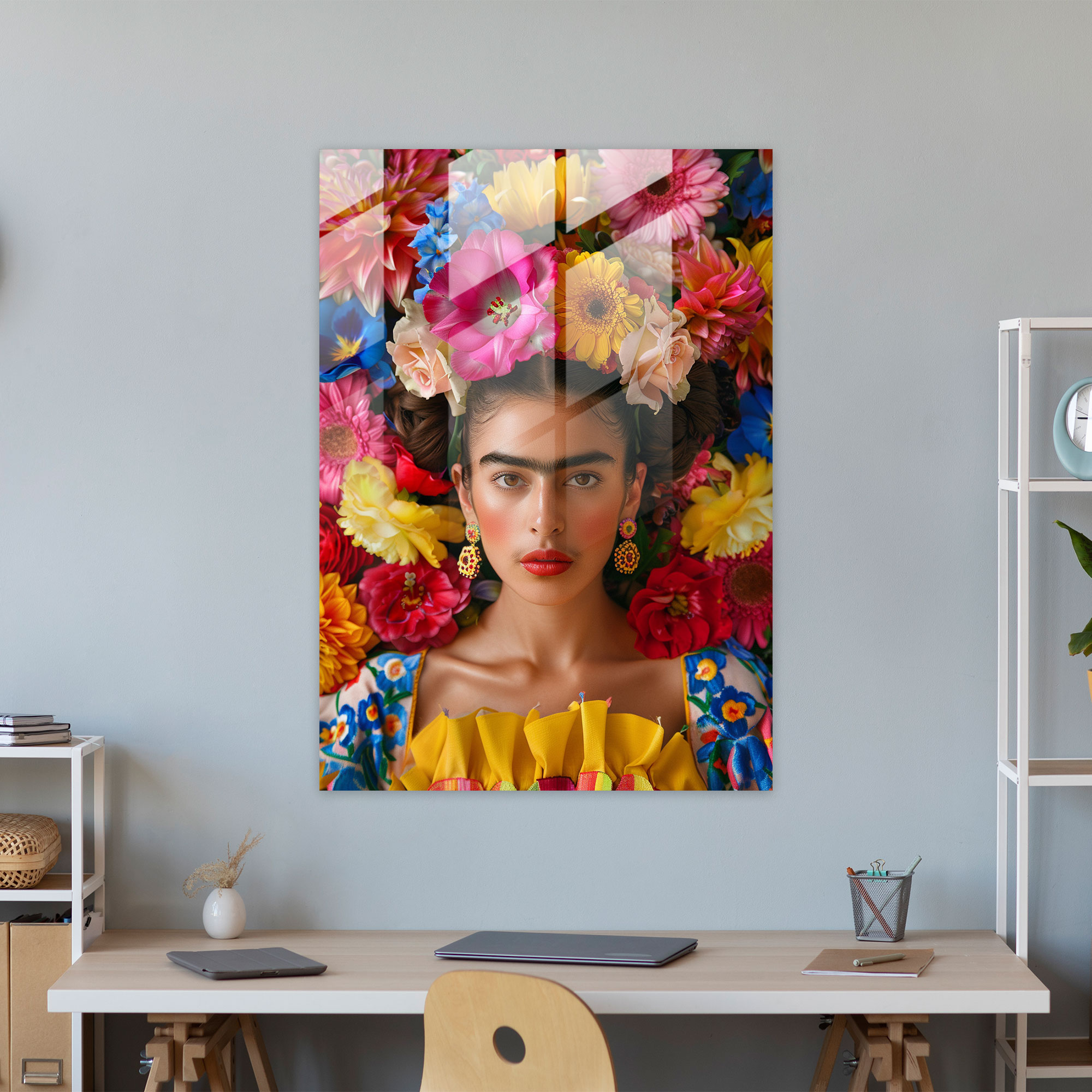 Frida Kahlo Tarzı Cam Tablo - Frida Kahlo Eserleri Cam Sanatı Modern Sanat Duvar Dekorasyonu