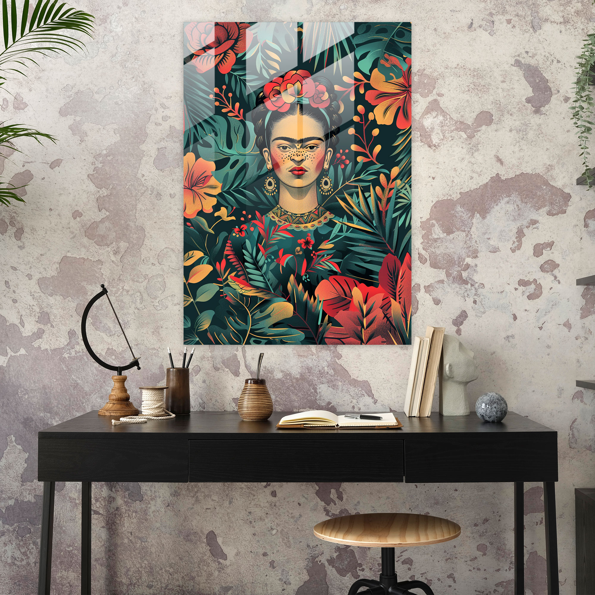 Frida Kahlo Tarzı Cam Tablo - Frida Kahlo Eserleri Cam Duvar Sanatı Ev Dekorasyonu Duvar Dekorasyonu