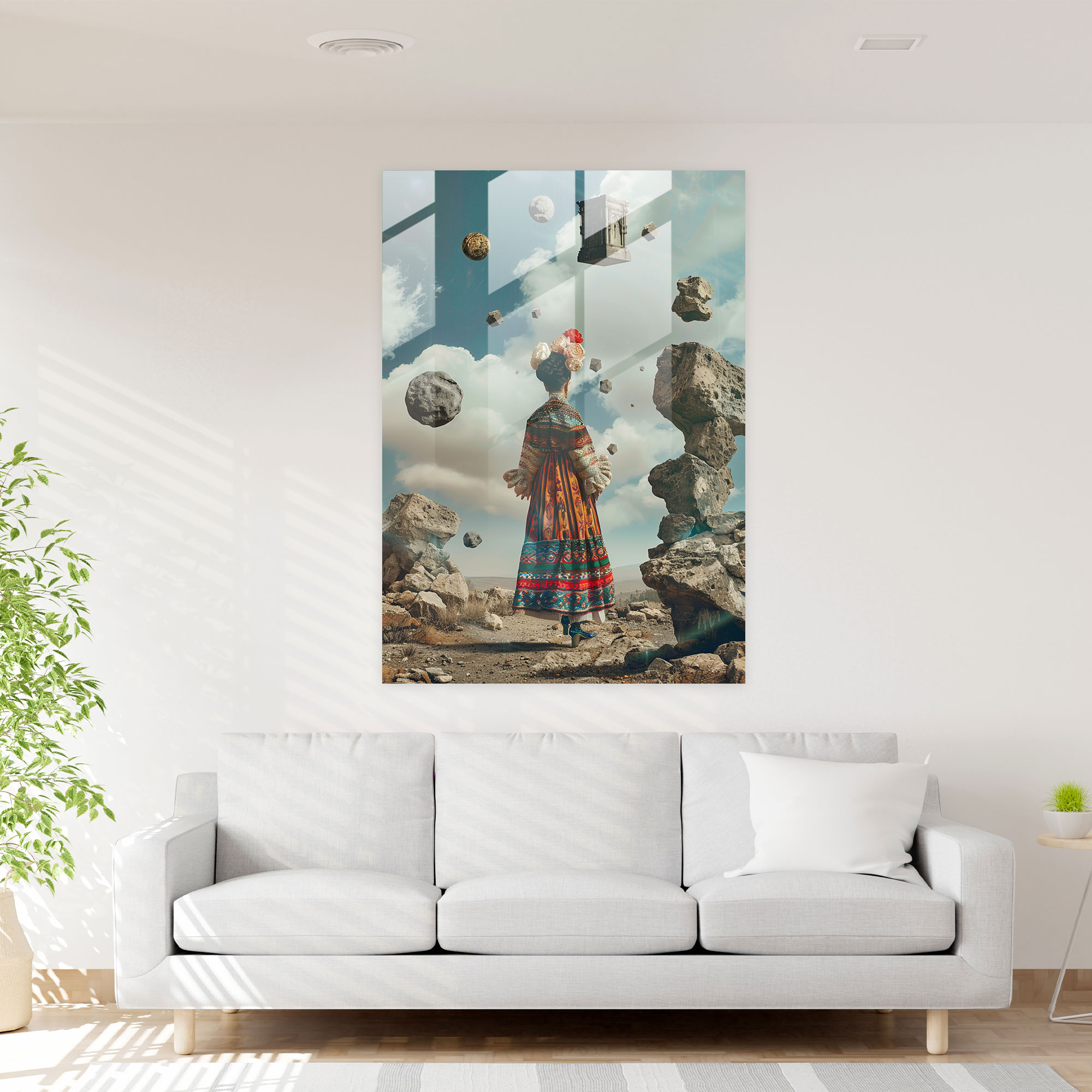 Frida Kahlo Tarzı Cam Tablo - Frida Kahlo Eserleri Duvar Dekorasyonu