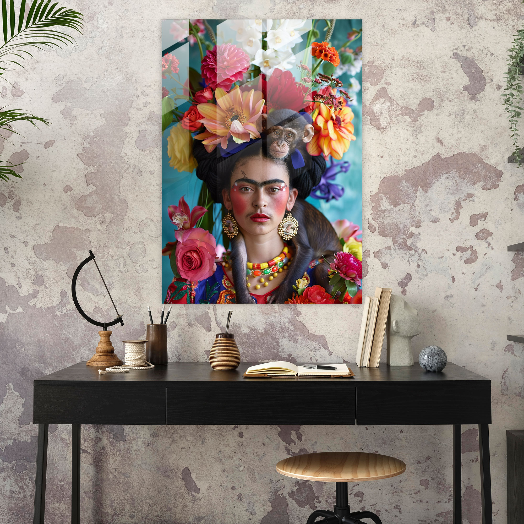 Frida Kahlo Tarzı Cam Tablo Baskı - Frida Kahlo Eserleri Cam Tablo Ev Dekorasyonu