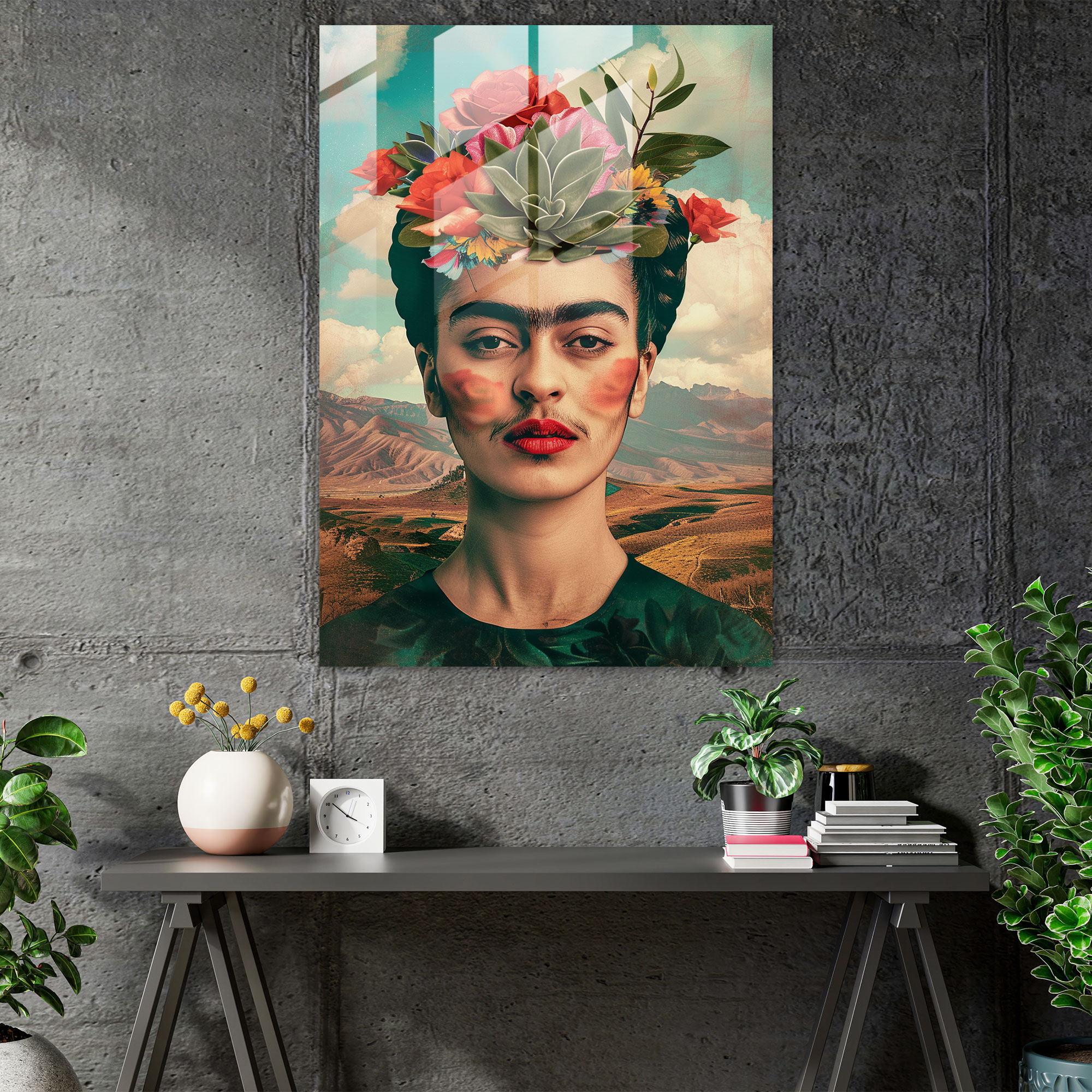 Frida Kahlo Tarzı Cam Duvar Sanatı - Frida Kahlo Eserleri Modern Sanat Cam Duvar Sanatı