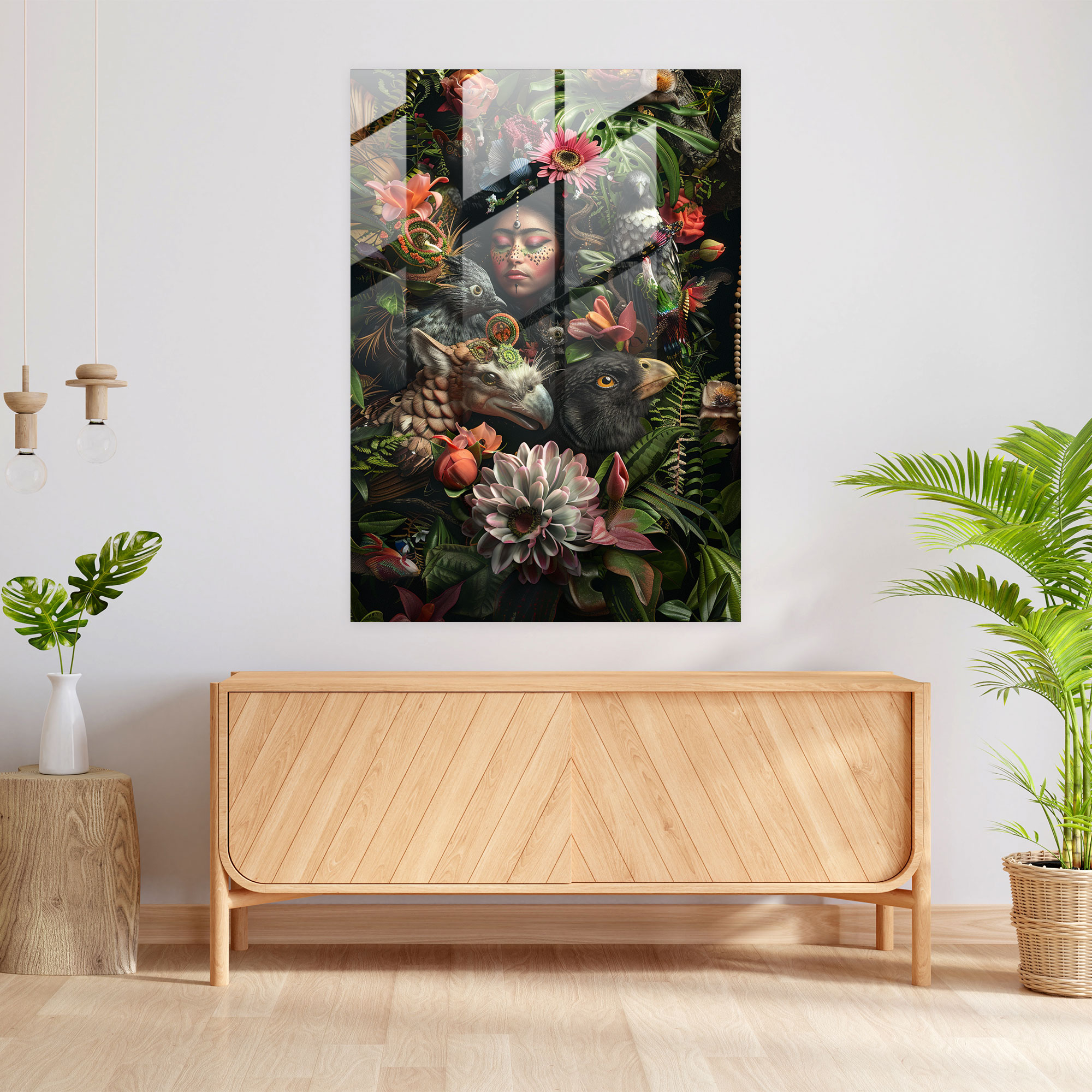 Frida Kahlo Stili Cam Tablo - Frida Kahlo Eserleri Modern Sanat Cam Tablo