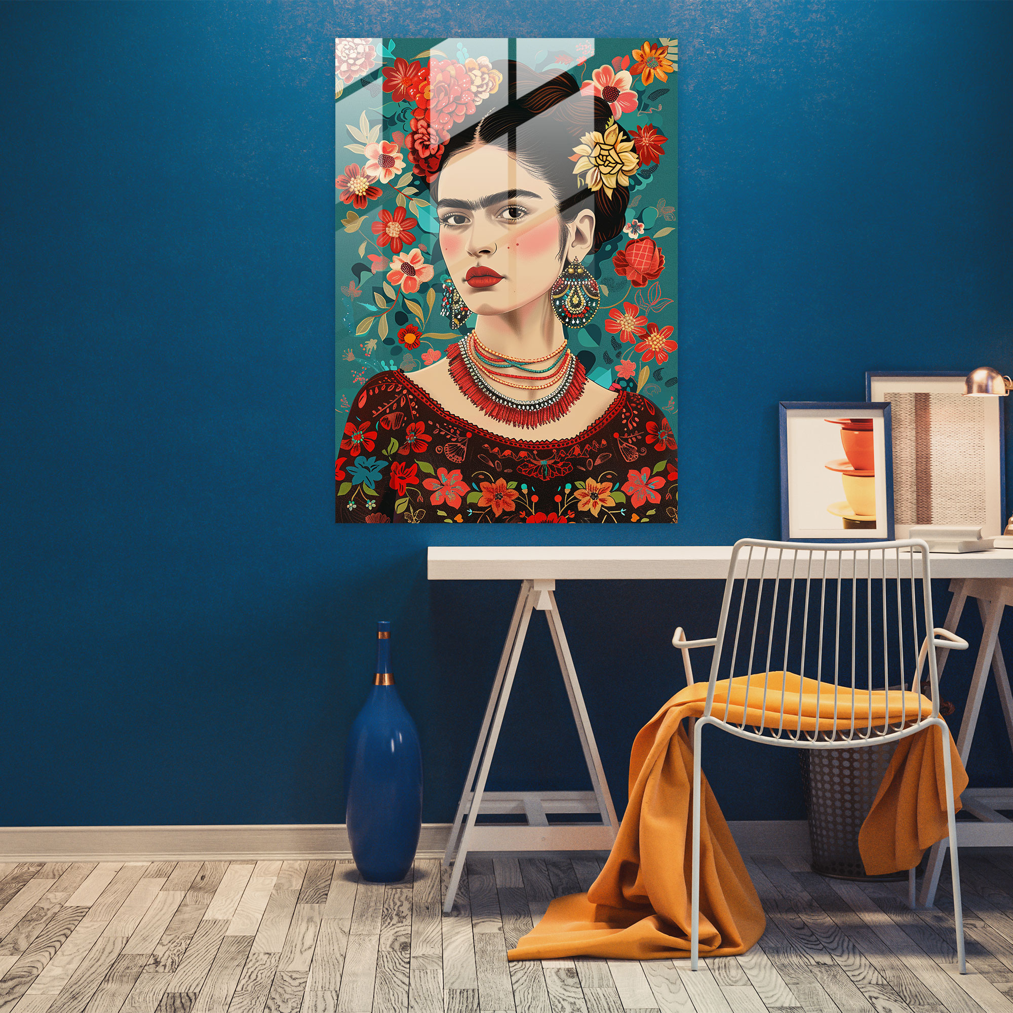 Frida Kahlo Tarzı Modern Sanat - Frida Kahlo Eserleri Ev Dekorasyonu Portre Cam Tablo