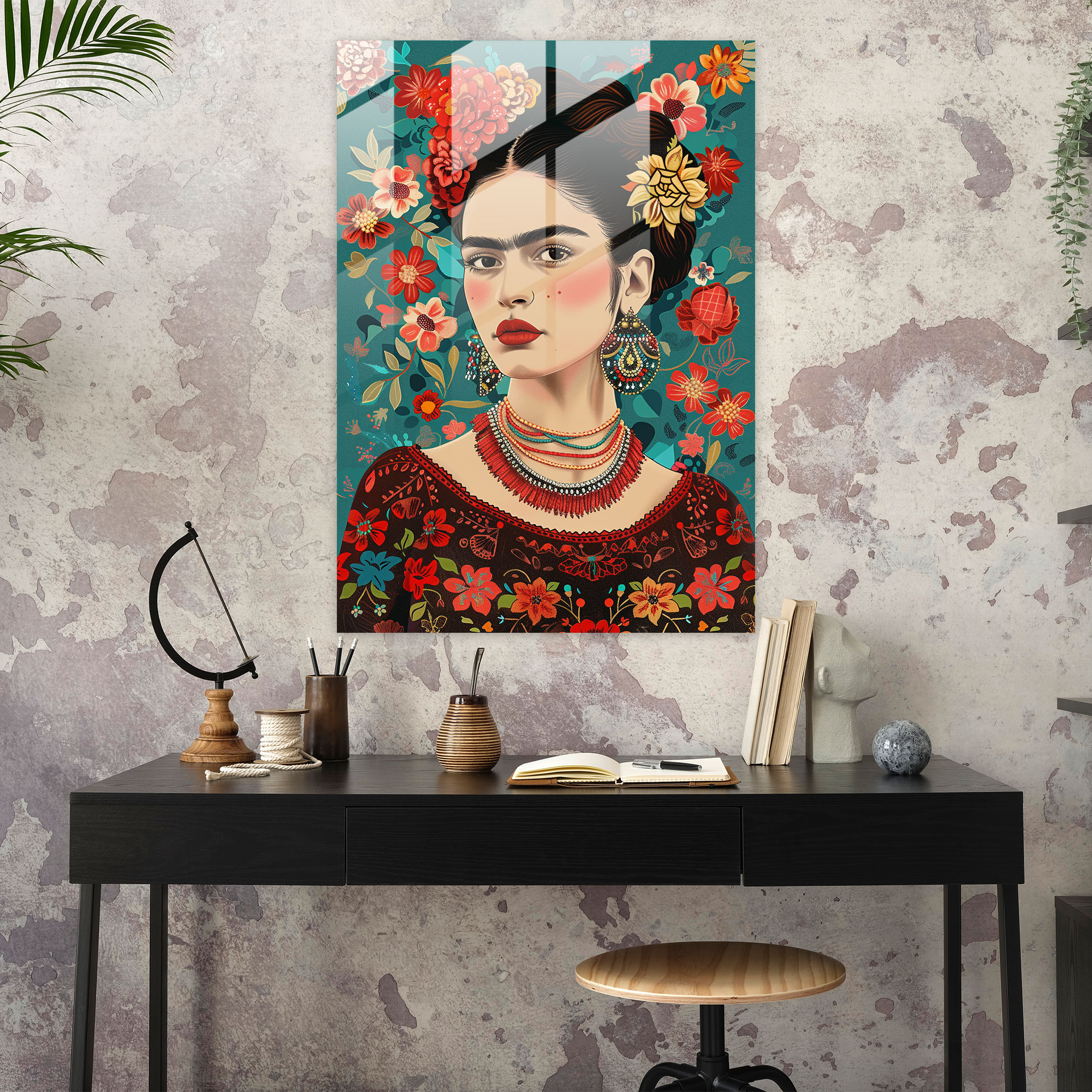 Frida Kahlo Tarzı Modern Sanat - Frida Kahlo Eserleri Ev Dekorasyonu Portre Cam Tablo