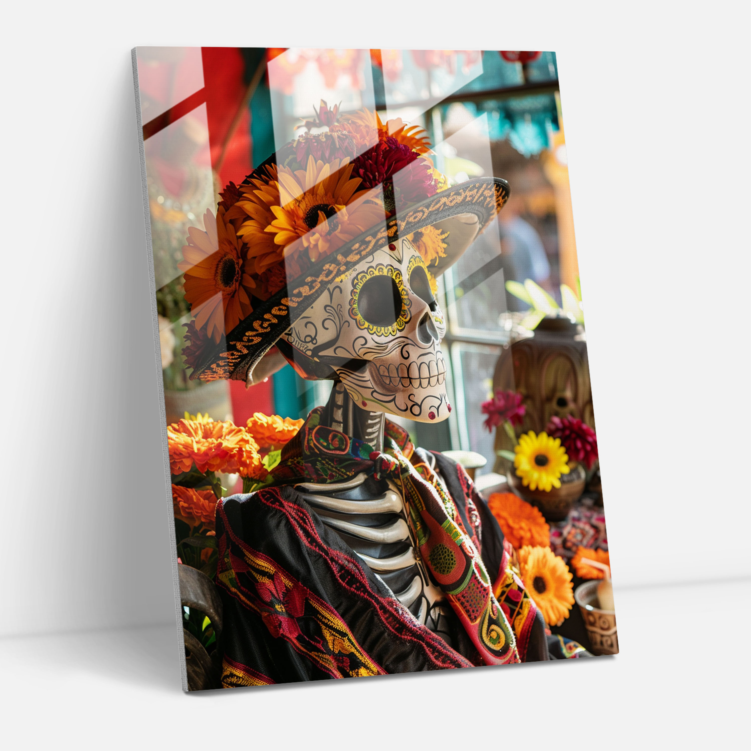 Frida Kahlo Stili Ev Dekorasyonu - Festive Atmosfer Ölüler Günü Cam Sanatı