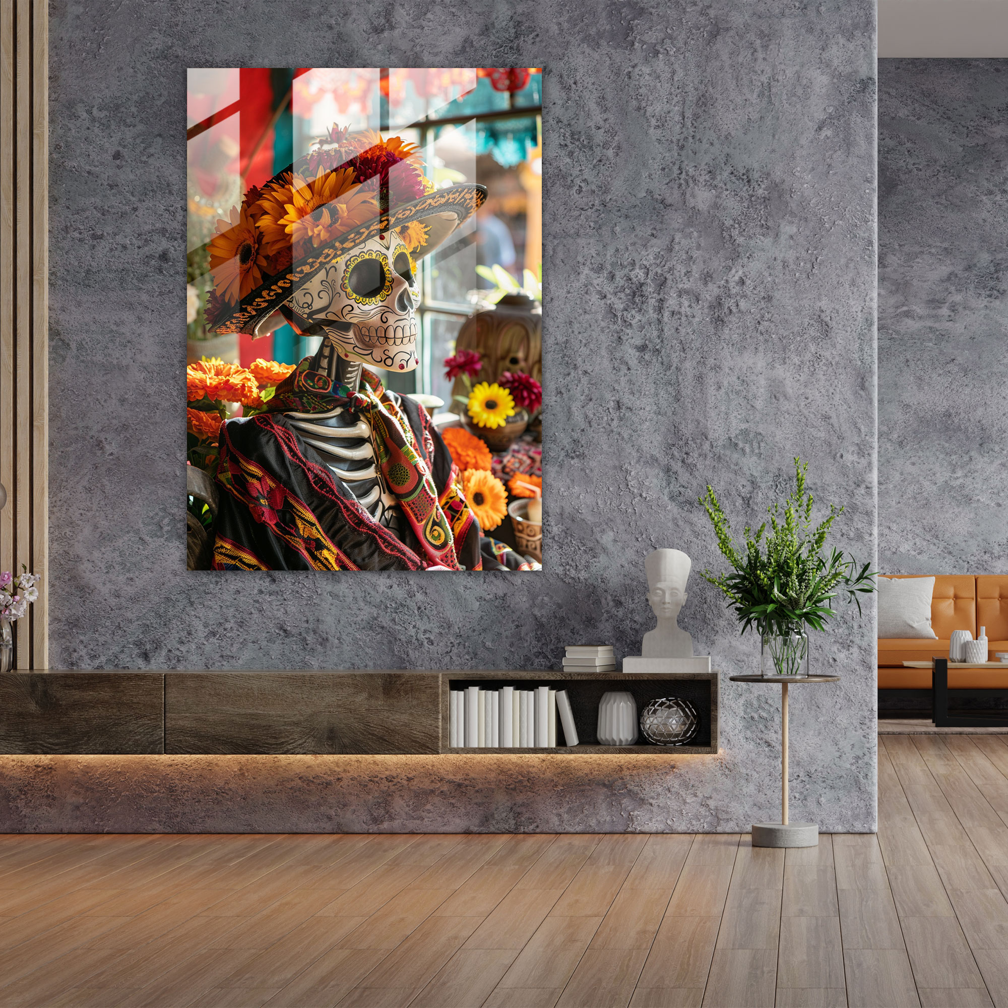 Frida Kahlo Stili Ev Dekorasyonu - Festive Atmosfer Ölüler Günü Cam Sanatı