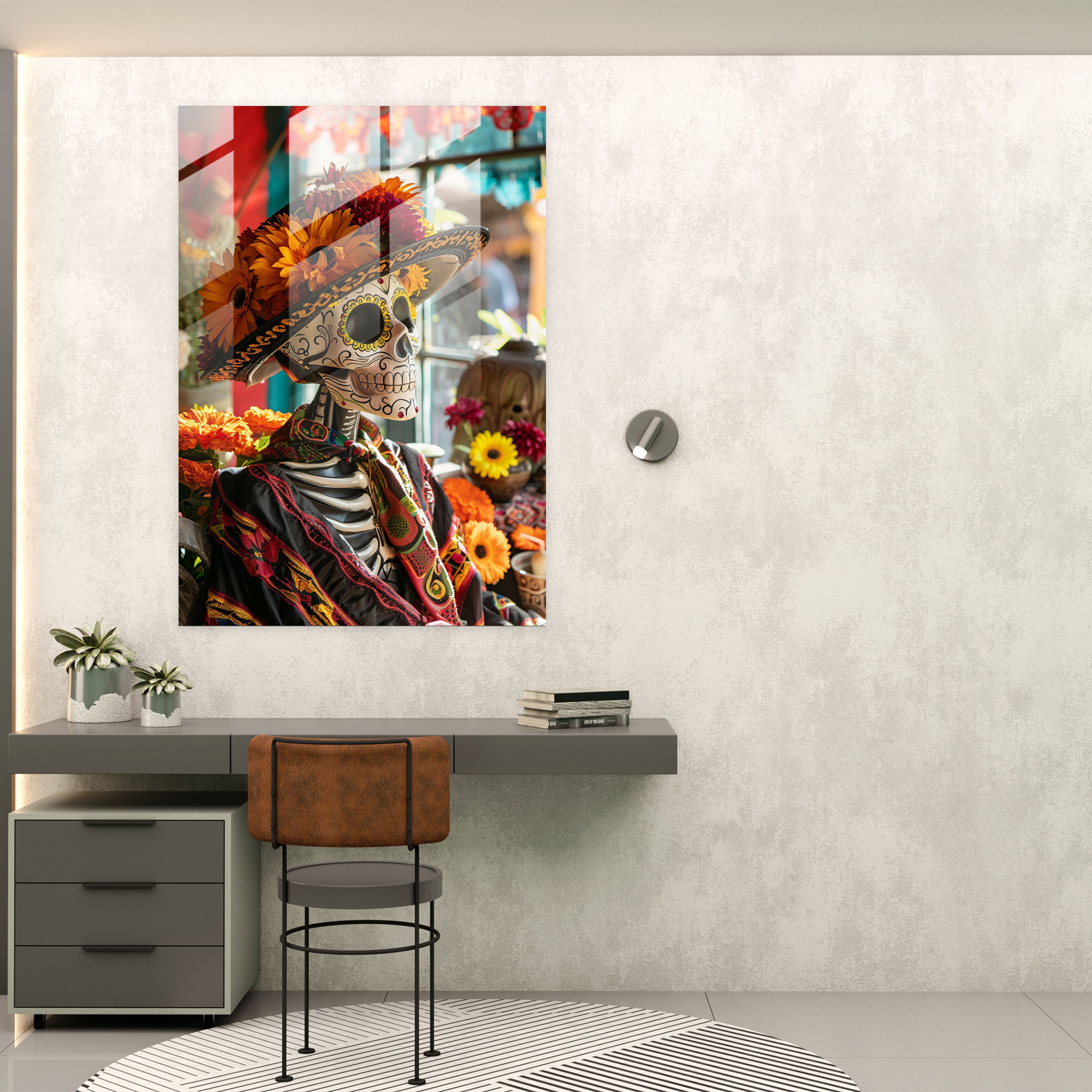 Frida Kahlo Stili Ev Dekorasyonu - Festive Atmosfer Ölüler Günü Cam Sanatı