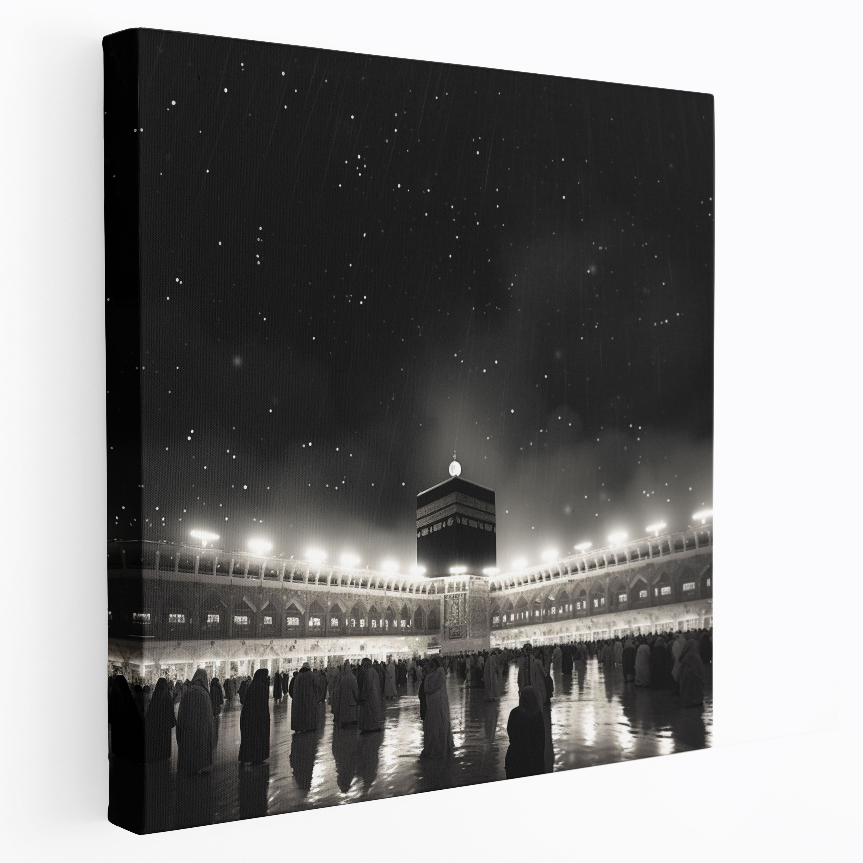 Kaaba Black And White Canvas Print - Kaaba, Wall Art, Stark Contrasts, Night Sky
