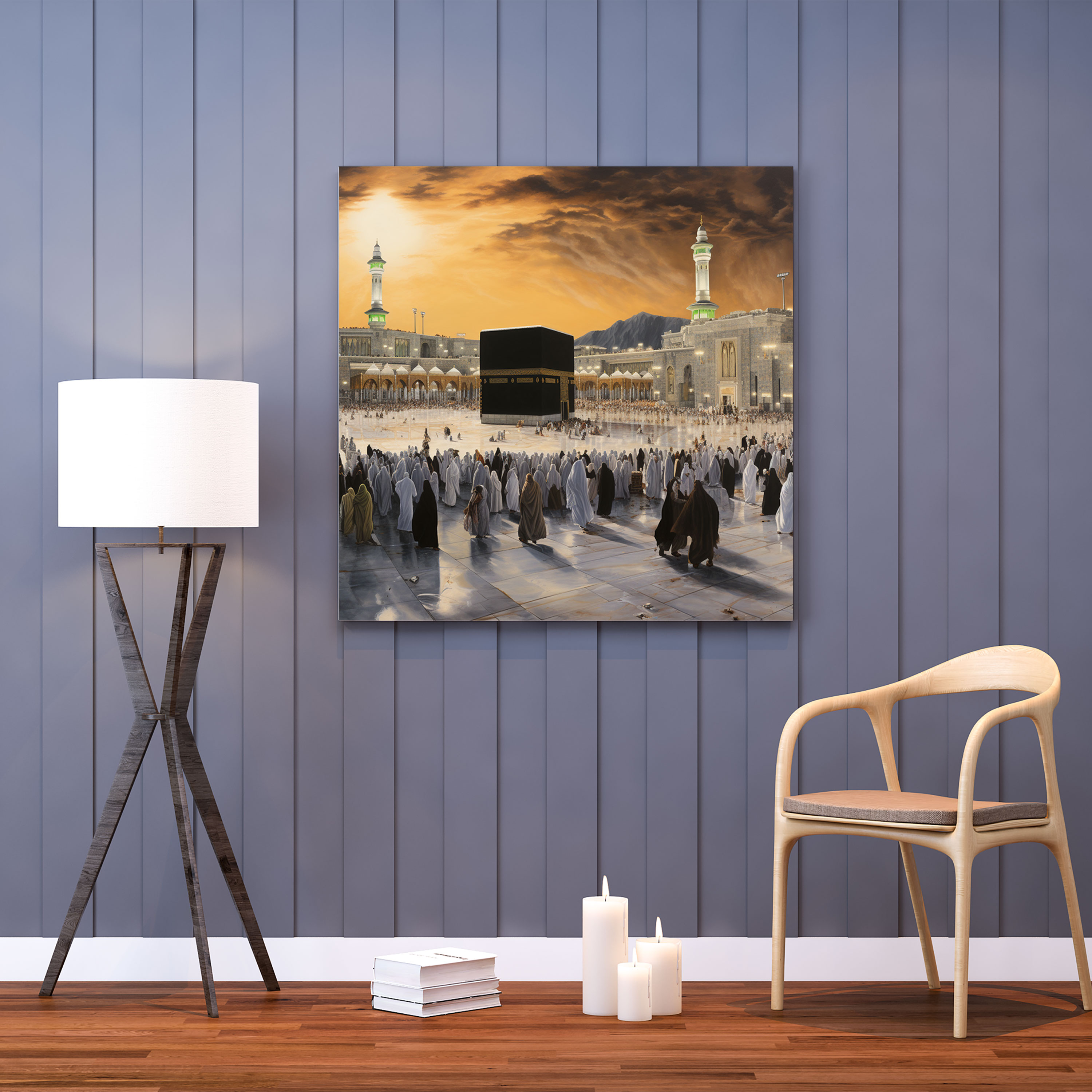 Kaabe Hac Panoramik Duvar Sanatı - Kanvas Tablo Hac Manevi Bağlantı