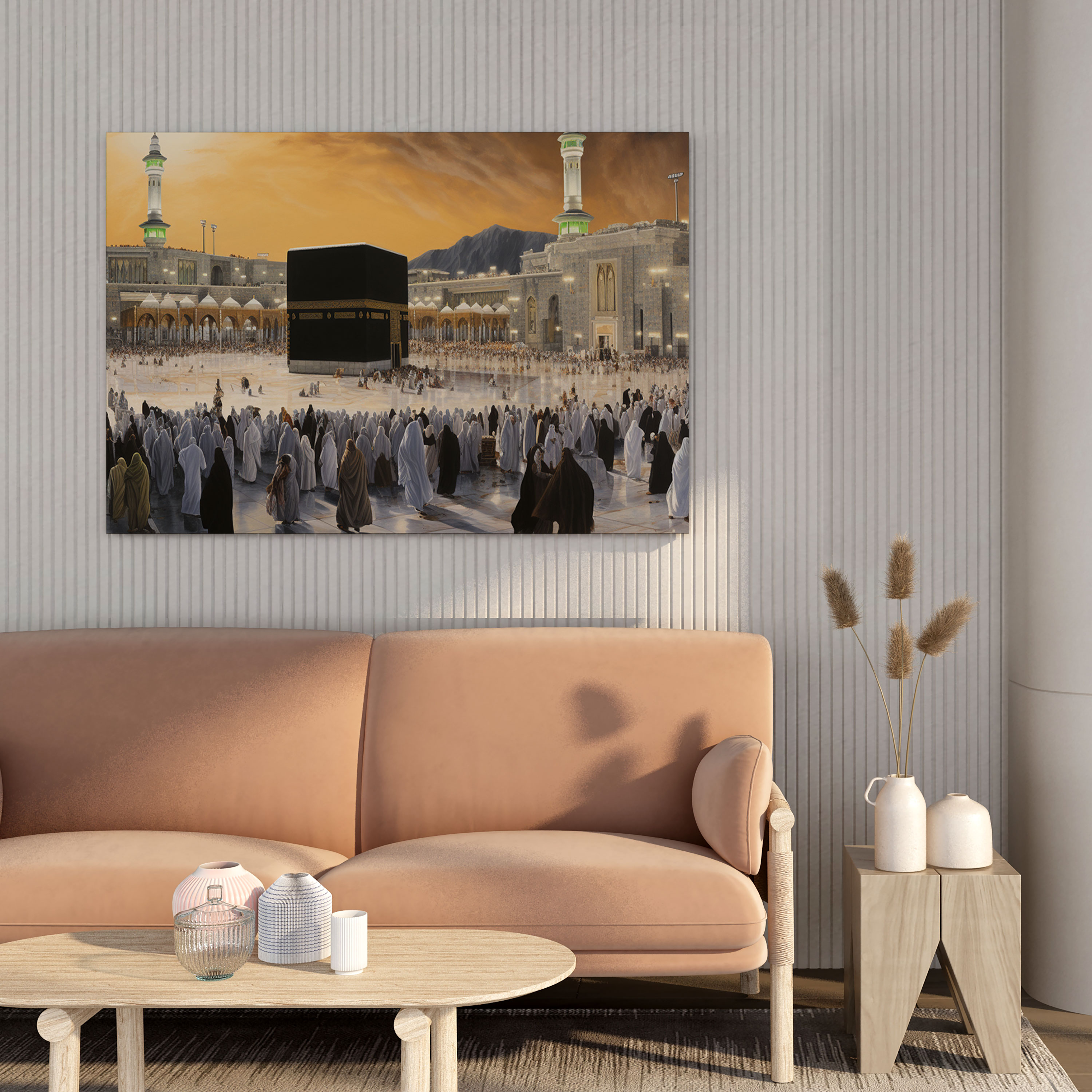Kaabe Hac Panoramik Duvar Sanatı - Kanvas Tablo Hac Manevi Bağlantı