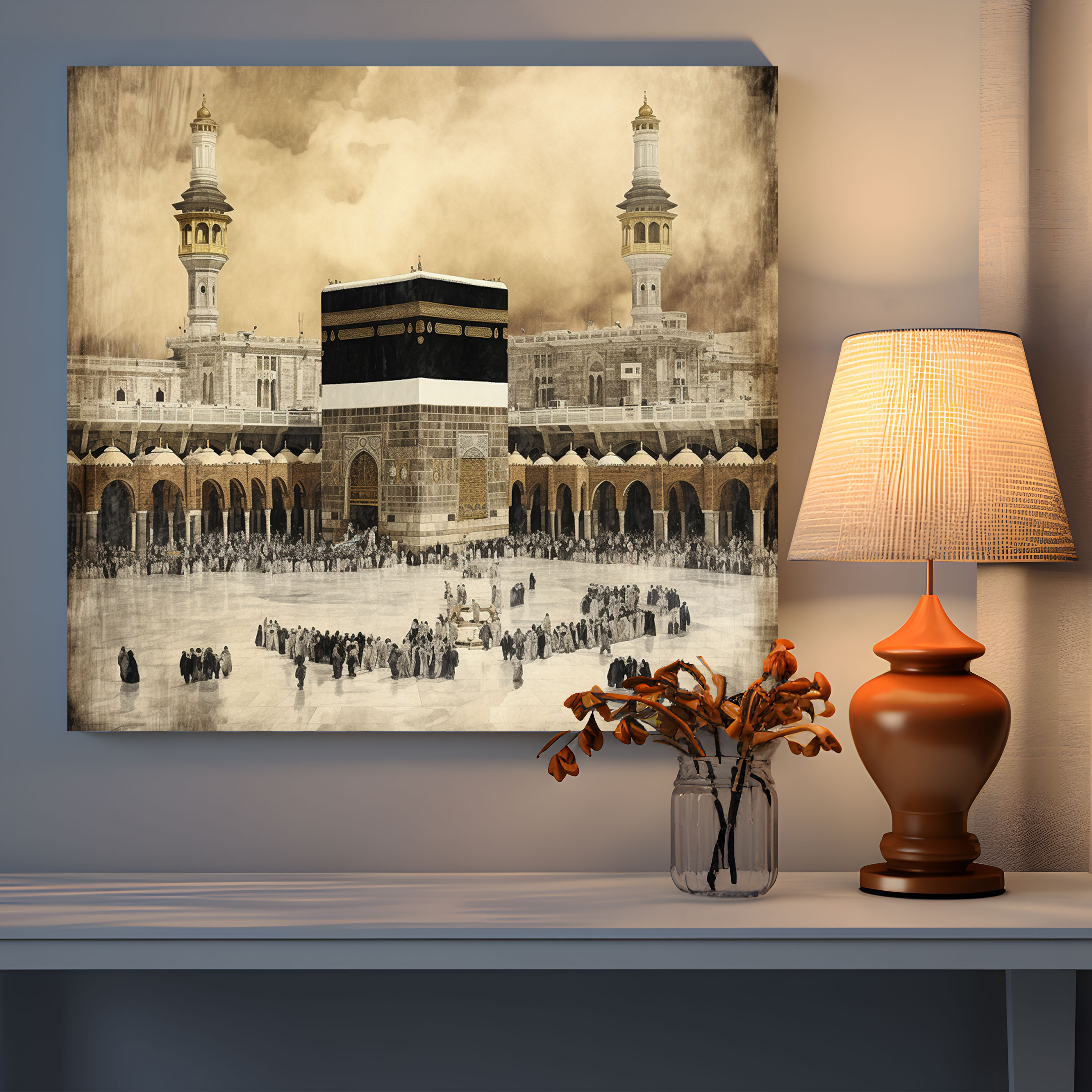 Kaaba Vintage Kanvas Tablo - İhtişam Duvar Sanatı Ev Dekorasyonu