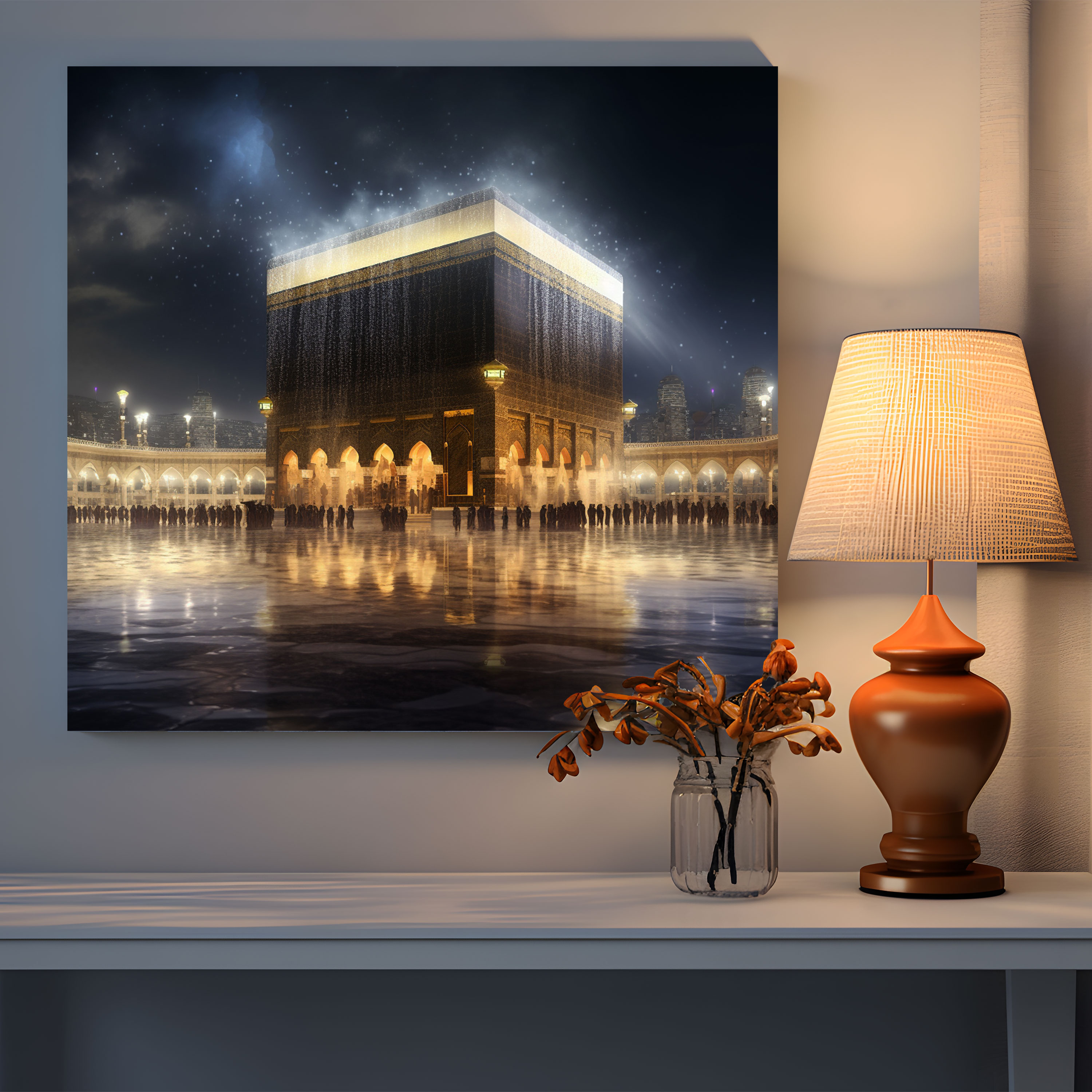 Kaaba Canvas Print - Photorealistic Digital Image - Kaaba, Canvas, Night, Canvas Wall Art