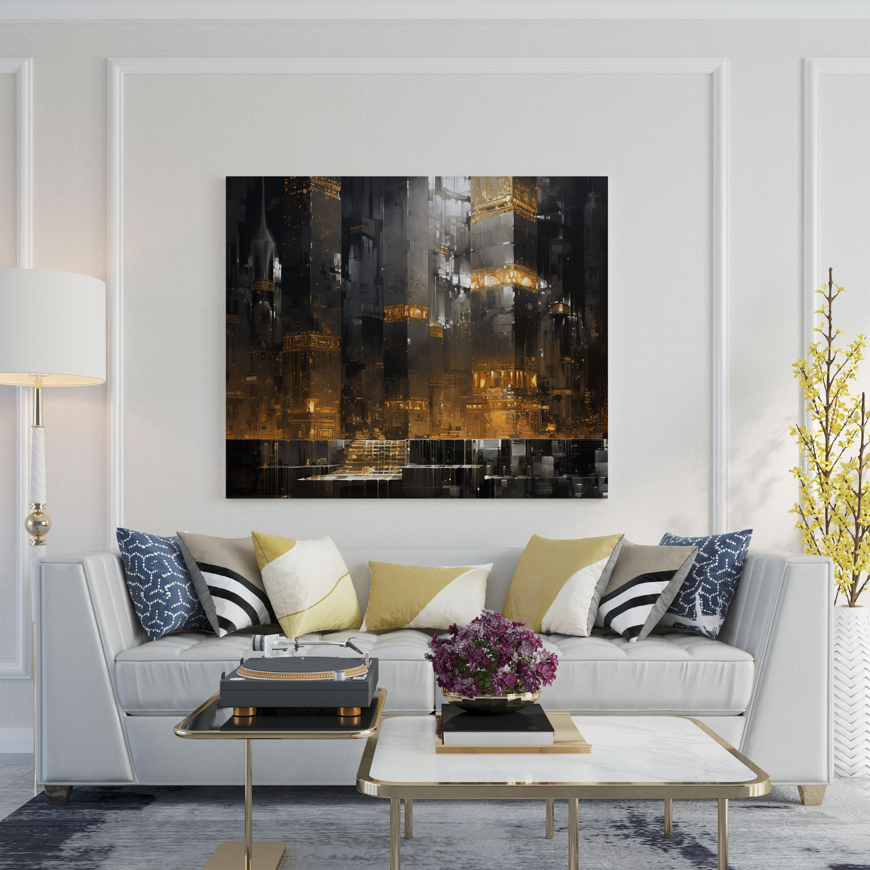 Kaaba Canvas Print - Abstract Representation With Metallic Gold Accents - Kaaba, Wall Art, Canvas Print, Metallic Gold Accents