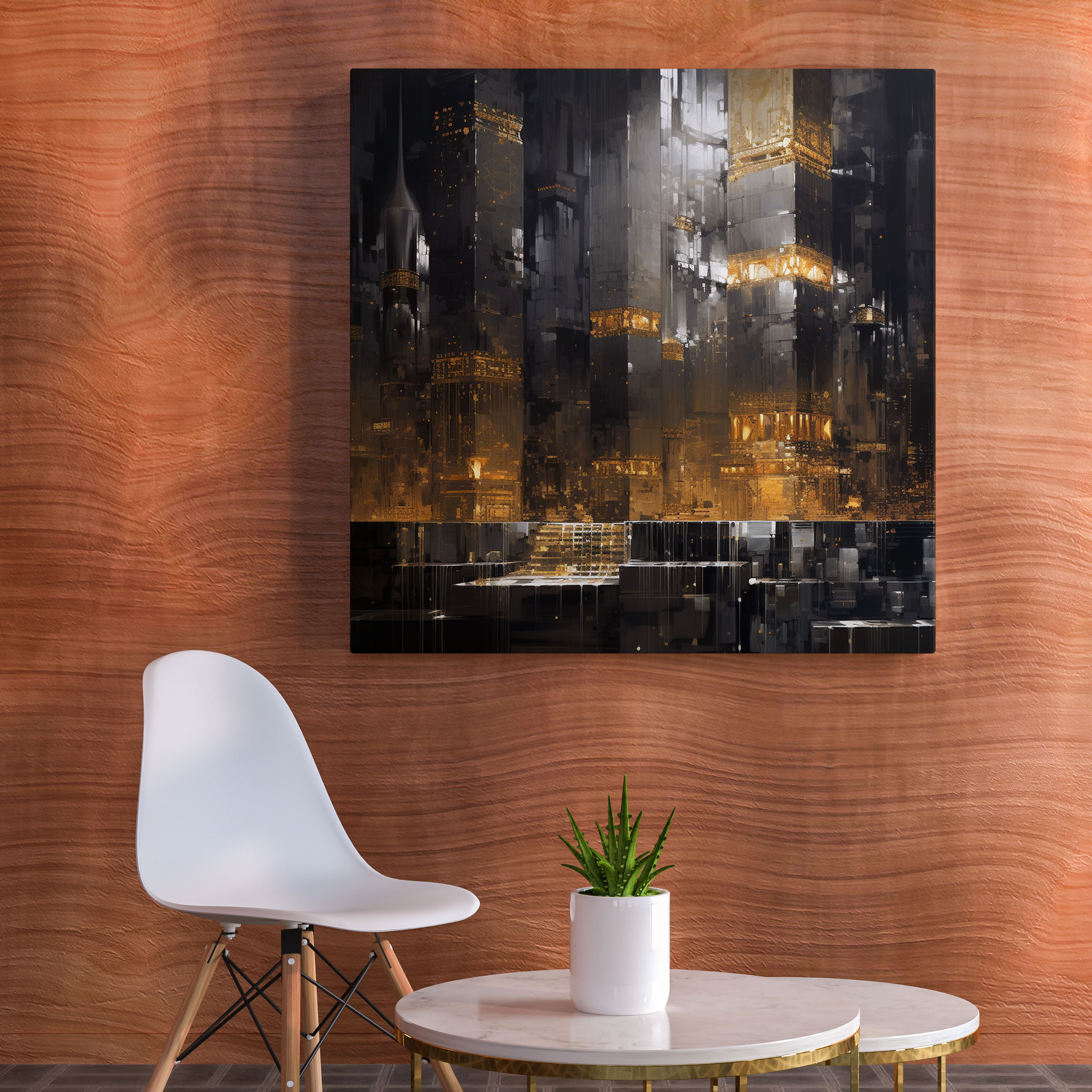 Kaaba Canvas Print - Abstract Representation With Metallic Gold Accents - Kaaba, Wall Art, Canvas Print, Metallic Gold Accents
